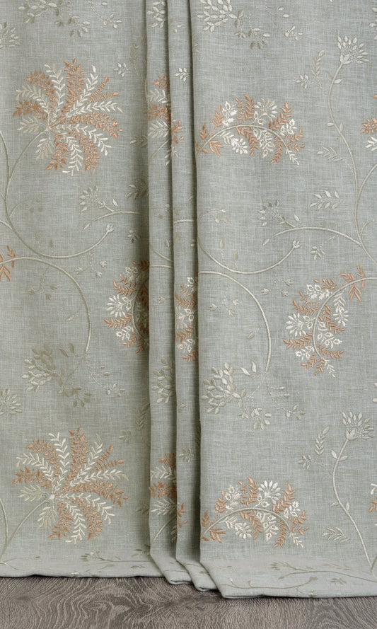 Floral Embroidery Drapery (Gray-Green)
