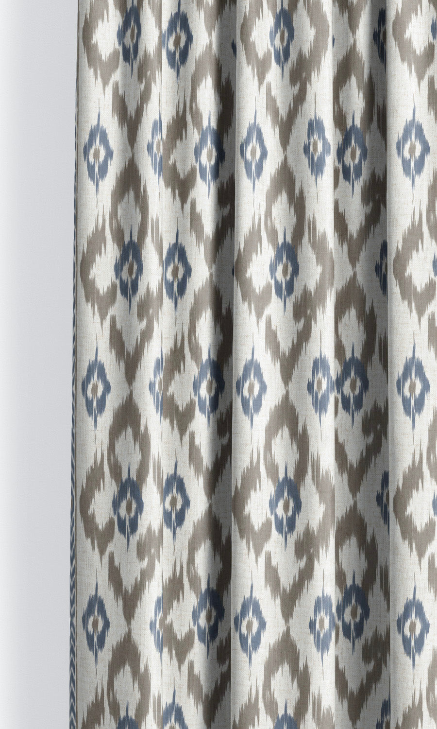 Ikat Geometric Drapes for Living, Bedroom, Kitchen, Bathroom (Taupe/ Prussian Blue)
