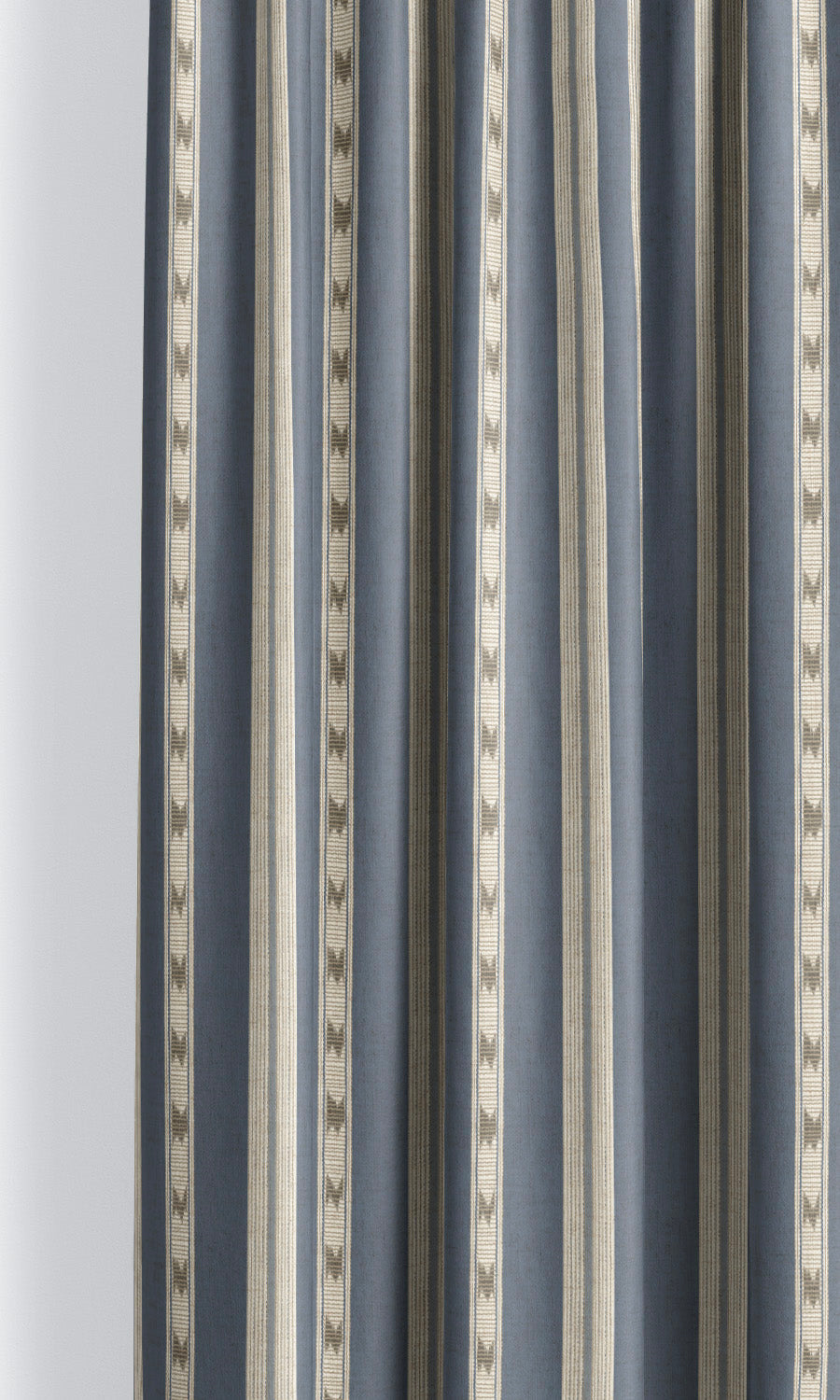 Striped Window Curtains (Taupe/ Prussian Blue) Extra Long Short Wide