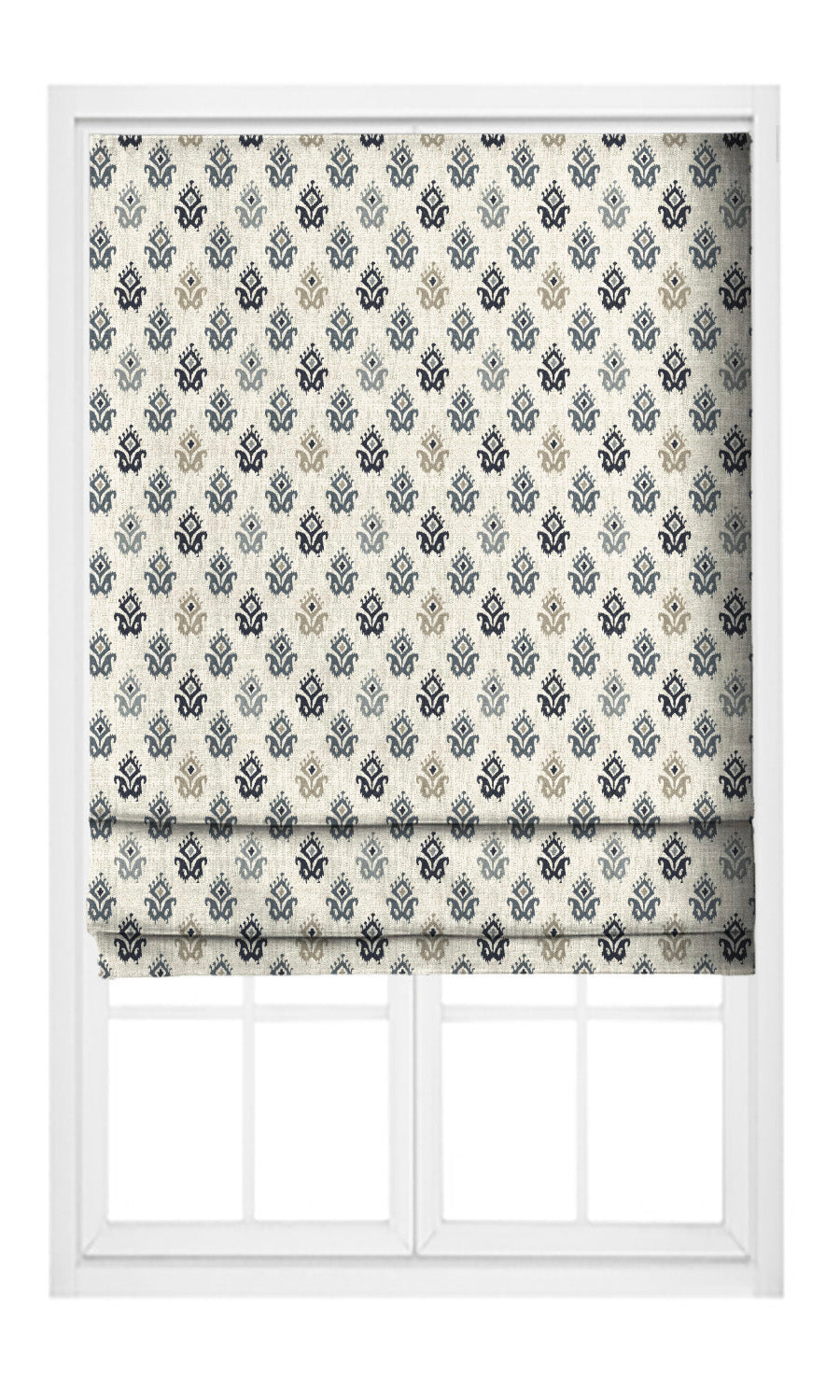 Ikat Paisley Block Print Window Curtains (Cream/ Blue) Extra Long Short Wide