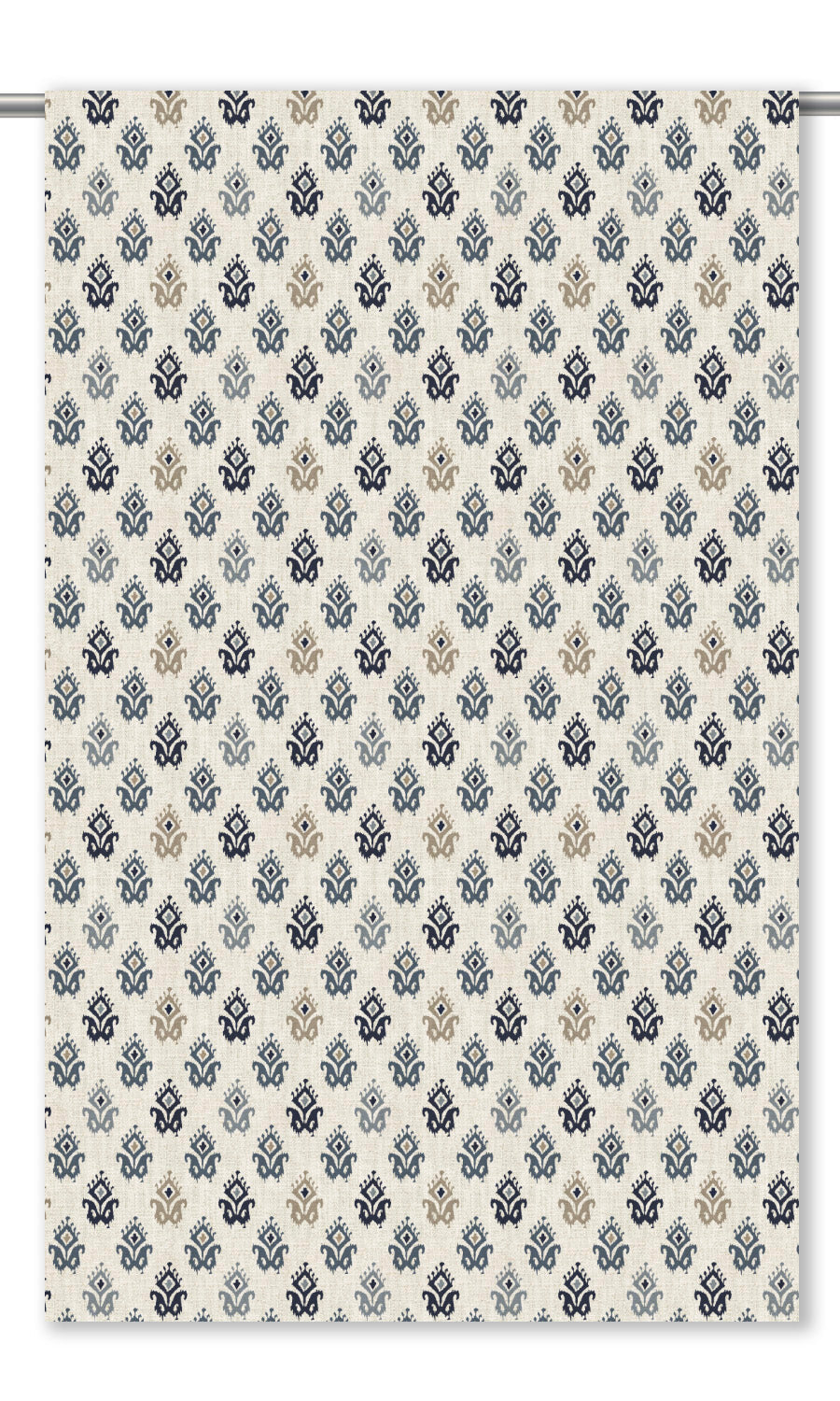 Ikat Paisley Block Print Window Curtains for Living, Bedroom, Kitchen, Bathroom (Cream/ Blue)