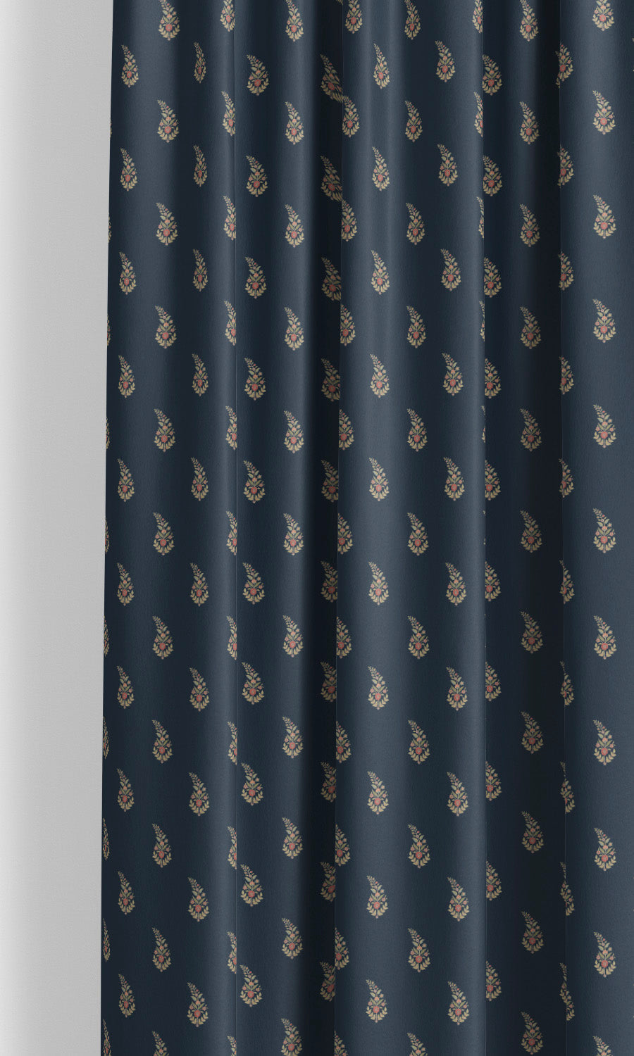 Paisley Floral Block Print Velvet Window Curtains (Charcoal Gray/ Pink/ Pale Yellow)