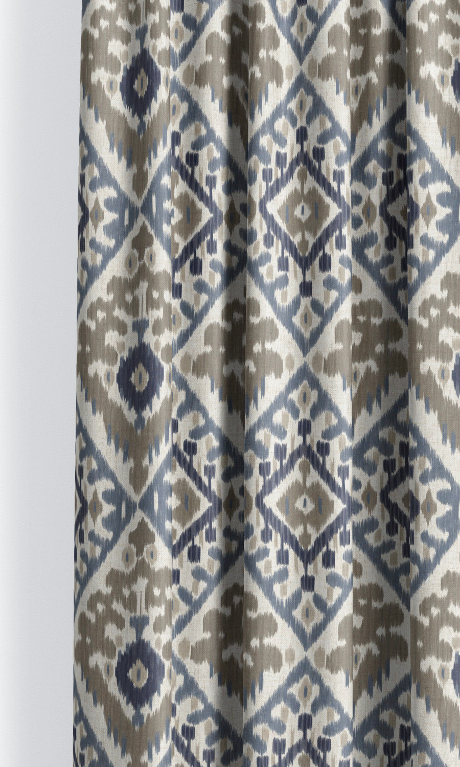 Ikat Argyle Curtain Panels for Living, Bedroom, Kitchen, Bathroom (Navy Blue/ Taupe/ Brown)
