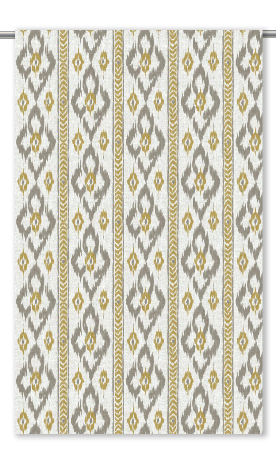 Ikat Geometric Window Curtains (Warm Gray/ Mustard Yellow)