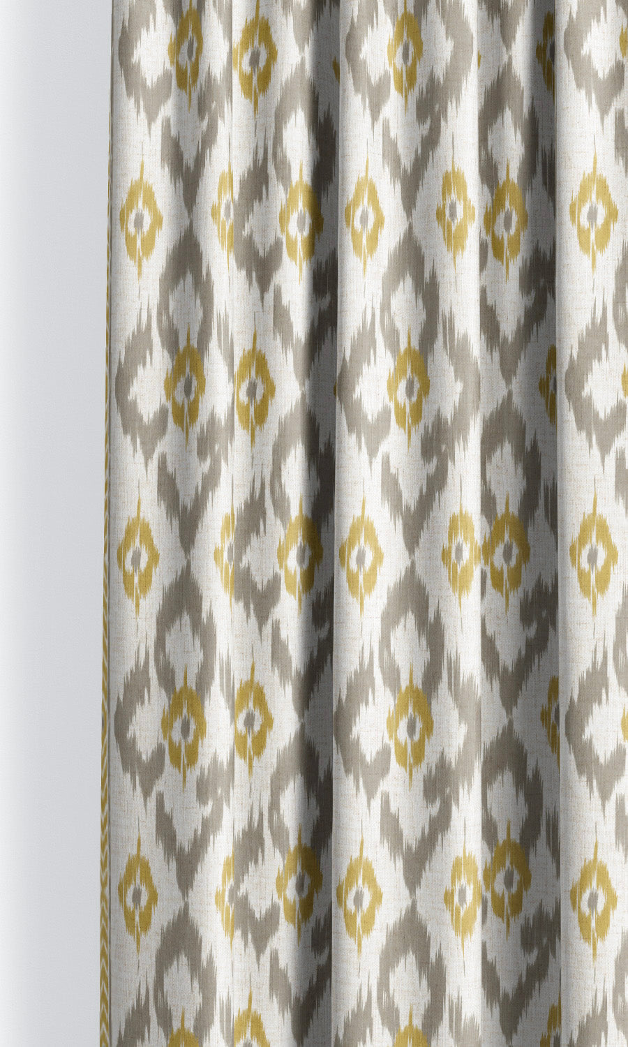Ikat Geometric Window Curtains for Living, Bedroom, Kitchen, Bathroom (Warm Gray/ Mustard Yellow)