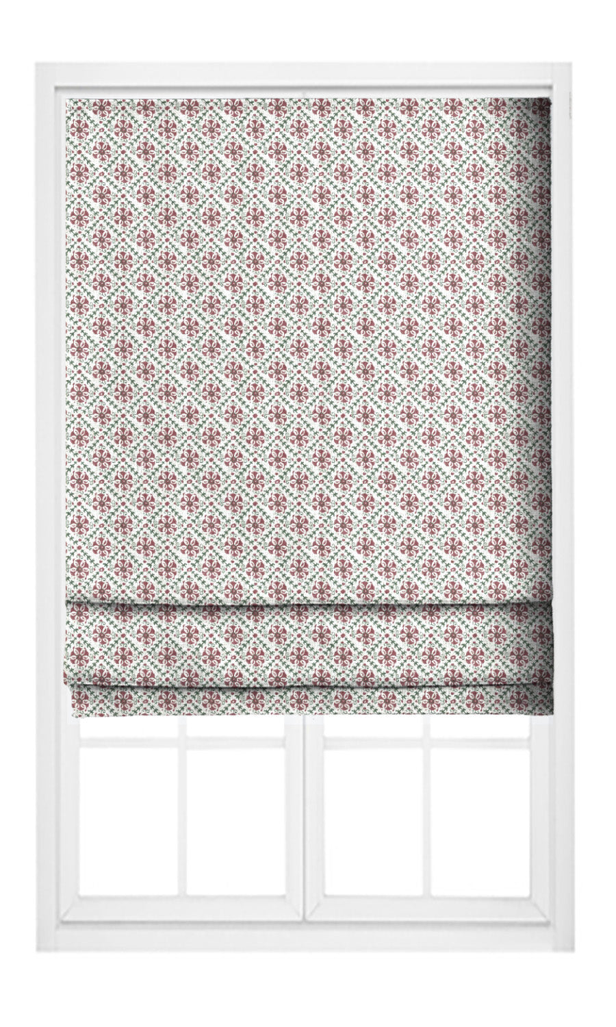 Floral Lattice Print Roman Shades (Red/ Pink/ White) Extra Long Short Wide