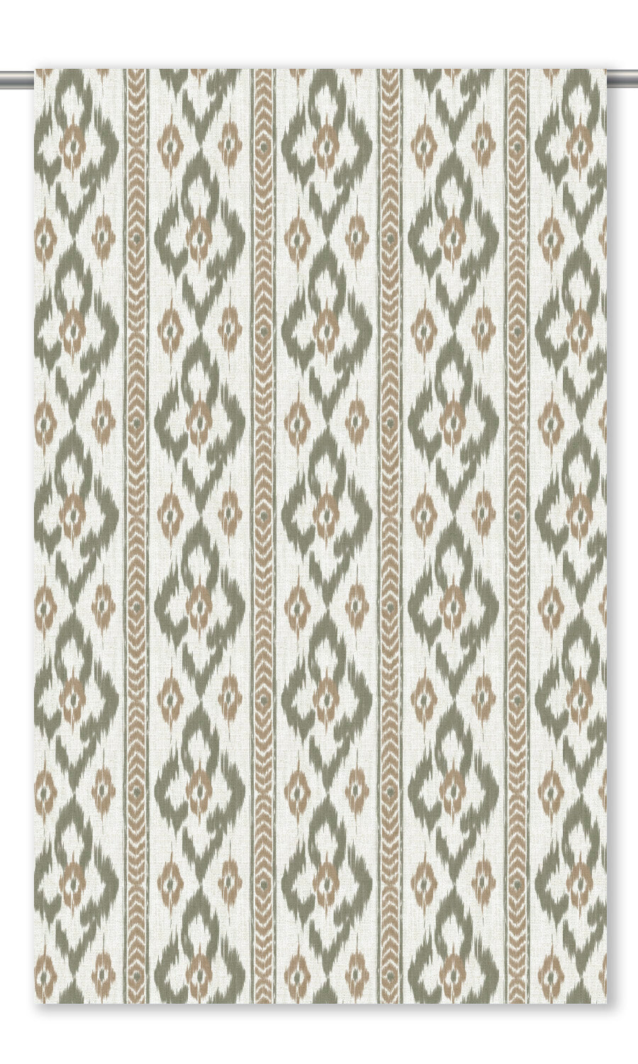 Ikat Geometric Window Curtains (Olive Green/ Camel Brown)