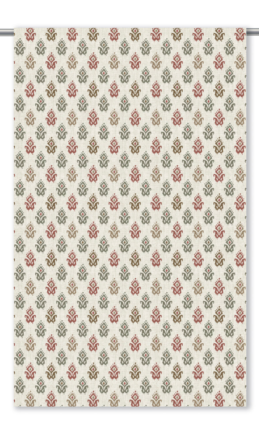 Ikat Paisley Block Print Window Curtains for Living, Bedroom, Kitchen, Bathroom (Cream/ Maroon Red/ Sage Green)