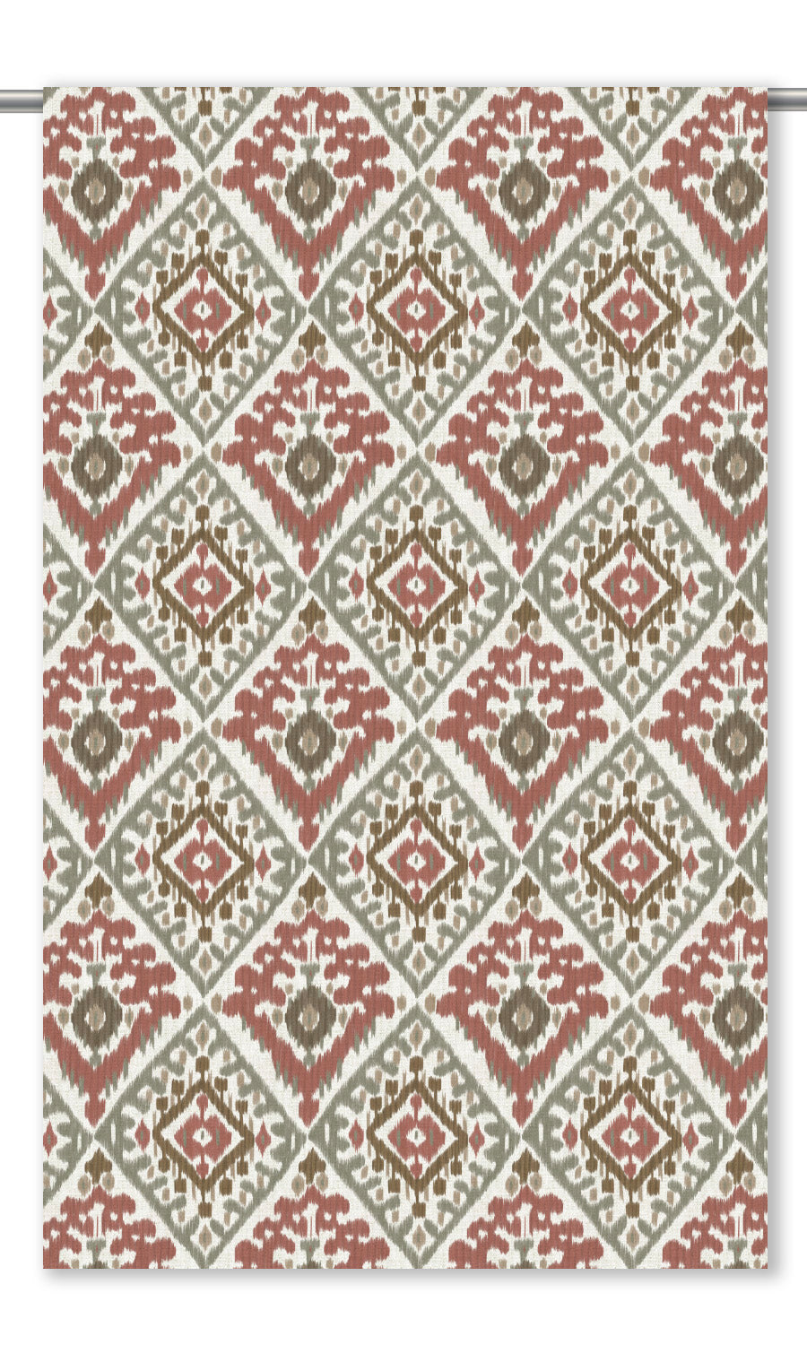 Ikat Argyle Curtain Panels (Sage Green/ Russet Red)