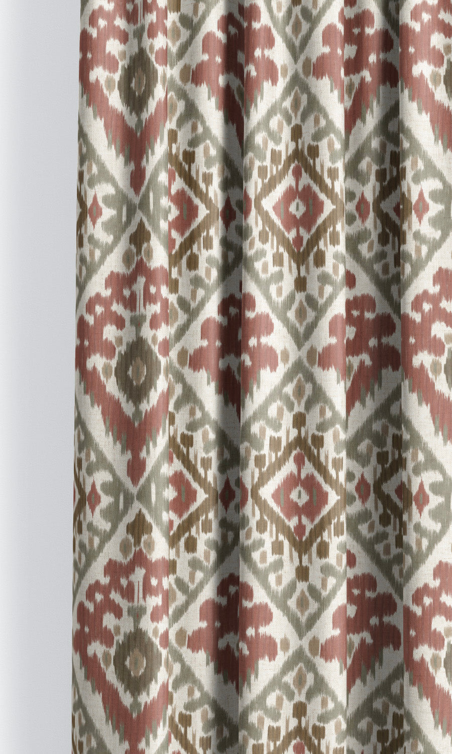 Ikat Argyle Curtain Panels for Living, Bedroom, Kitchen, Bathroom (Sage Green/ Russet Red)