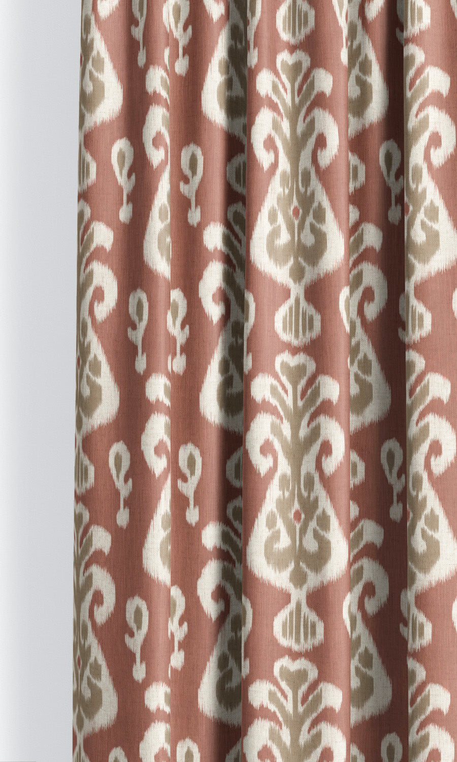 Ikat Floral Drapes for Living, Bedroom, Kitchen, Bathroom (Terracotta Red/ Beige-Green)