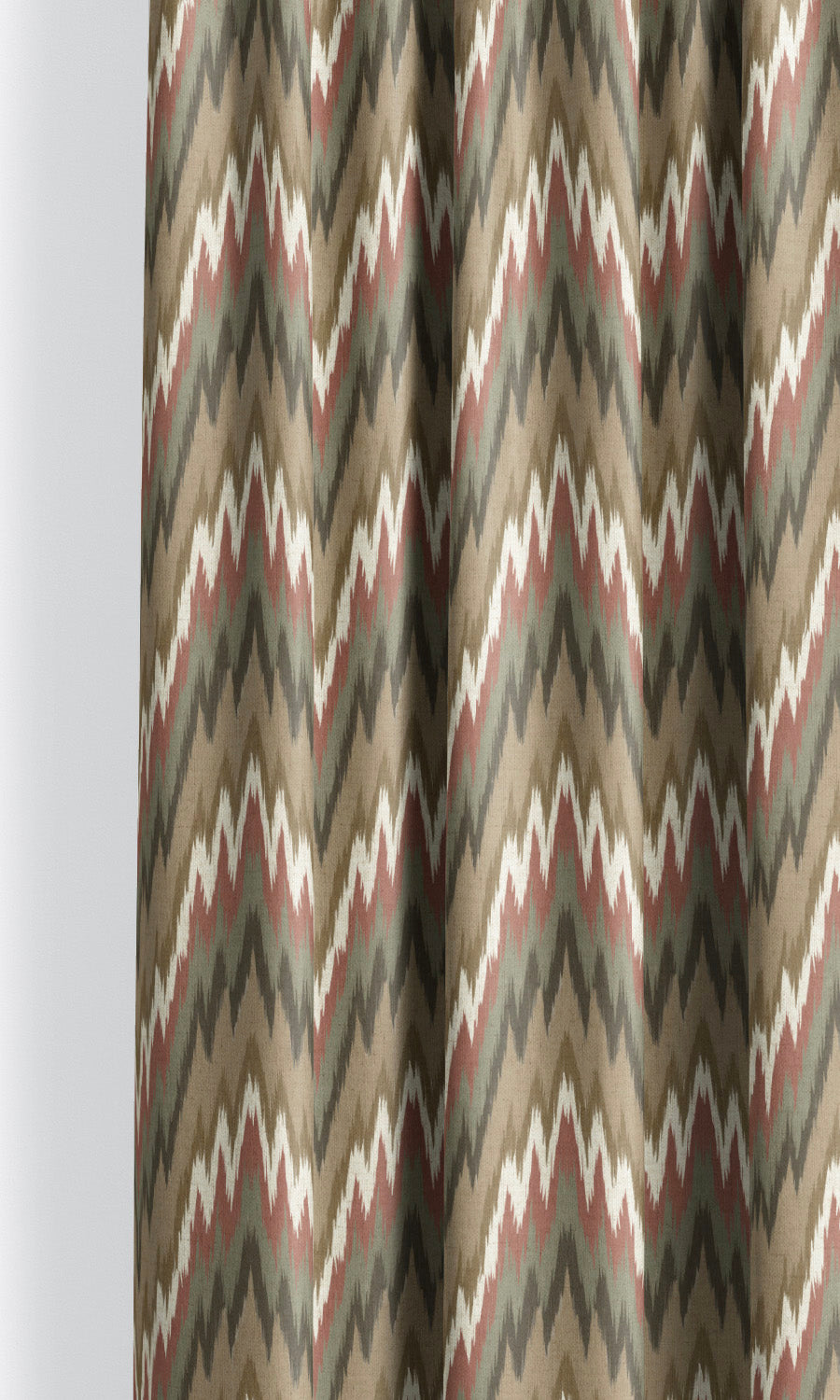 Ikat Chevron Window Curtains for Living, Bedroom, Kitchen, Bathroom (Green-Beige/ Terracotta/ Brown)