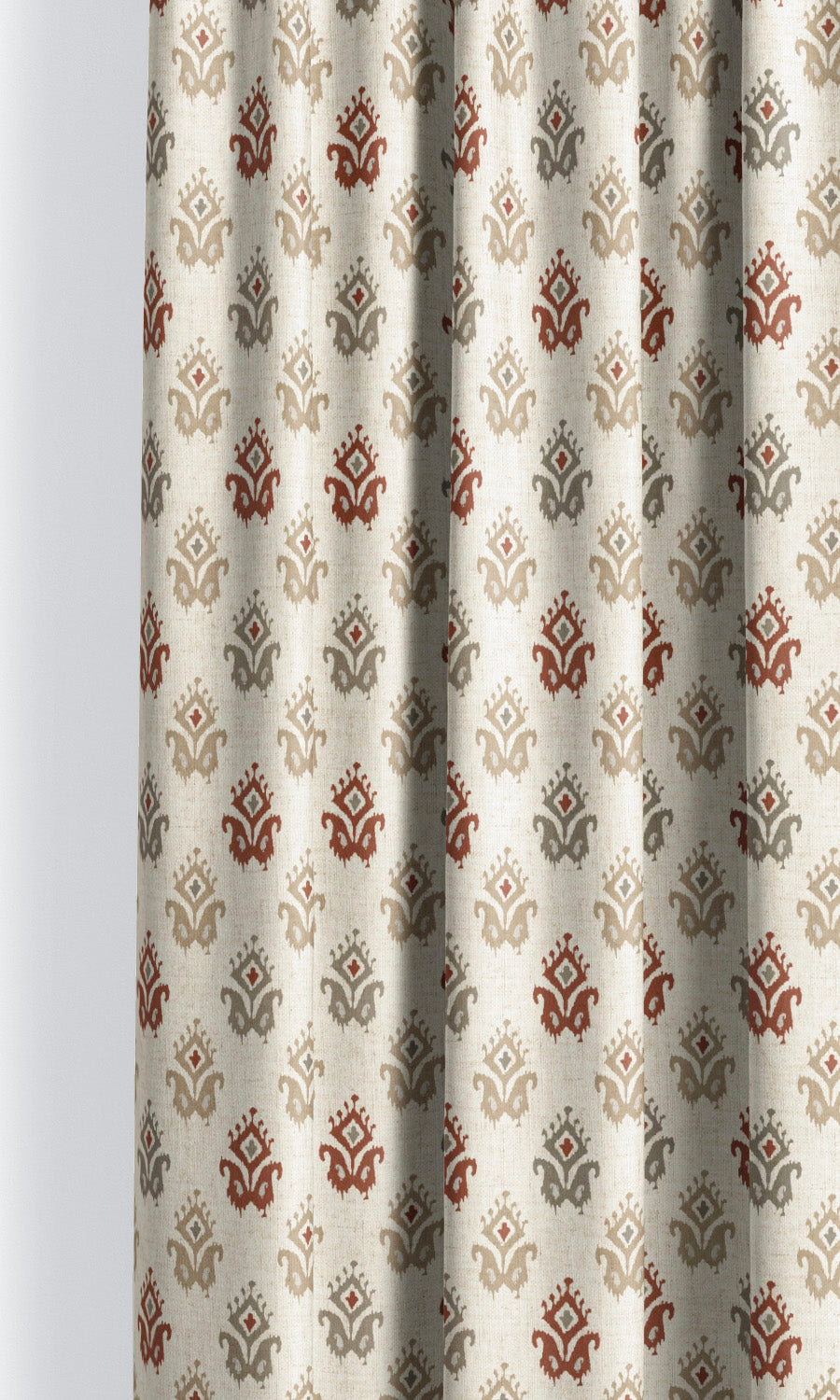 Ikat Paisley Block Print Pinch Pleat, Rod Pocket, Eyelet Curtains (Cream/ Maroon/ Beige)