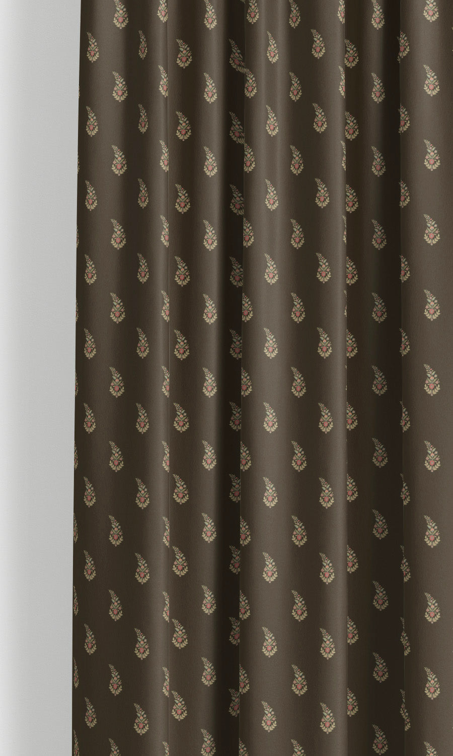 Paisley Floral Block Print Velvet Curtain Panels (Dark Brown/ Green)