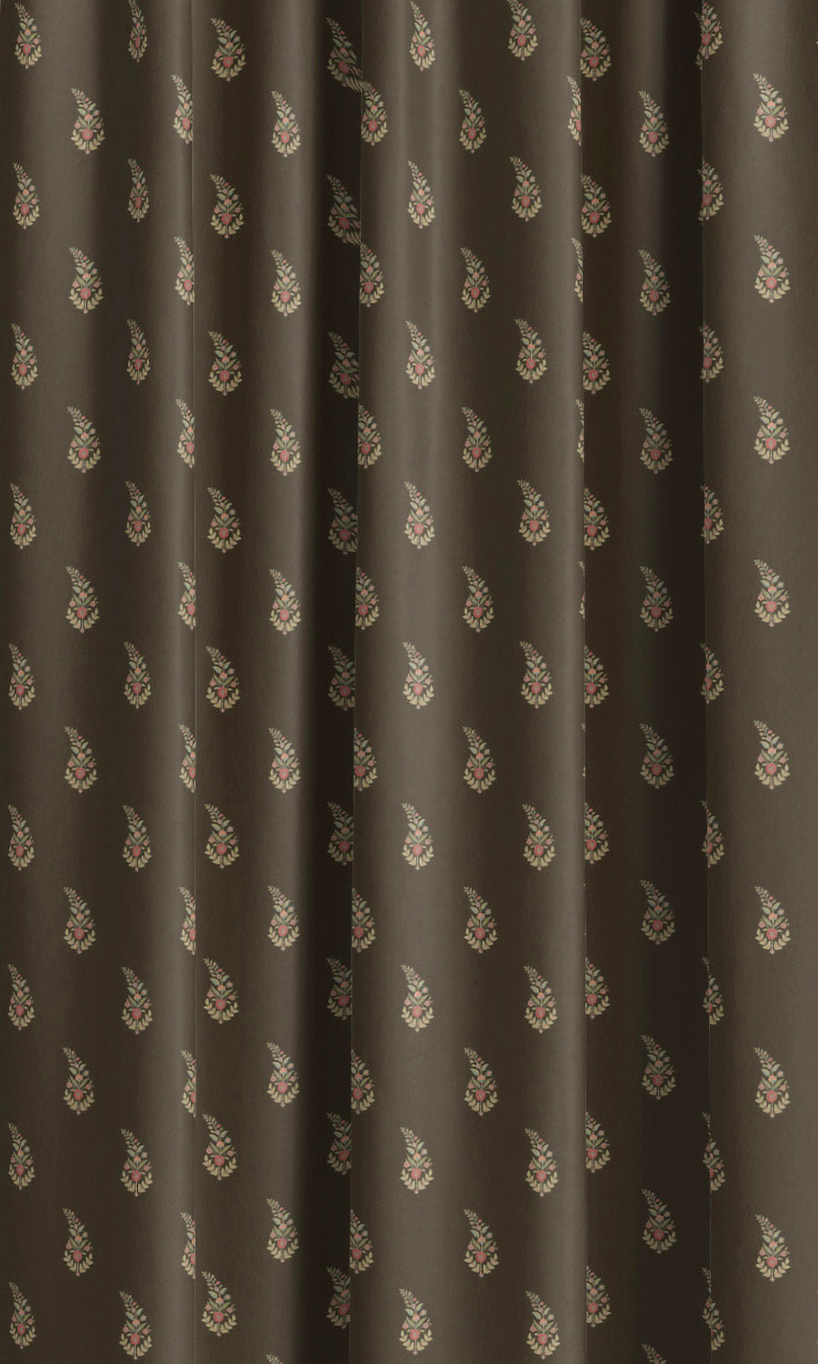 Paisley Floral Block Print Velvet Window Blinds (Dark Brown/ Green) Extra Long Short Wide