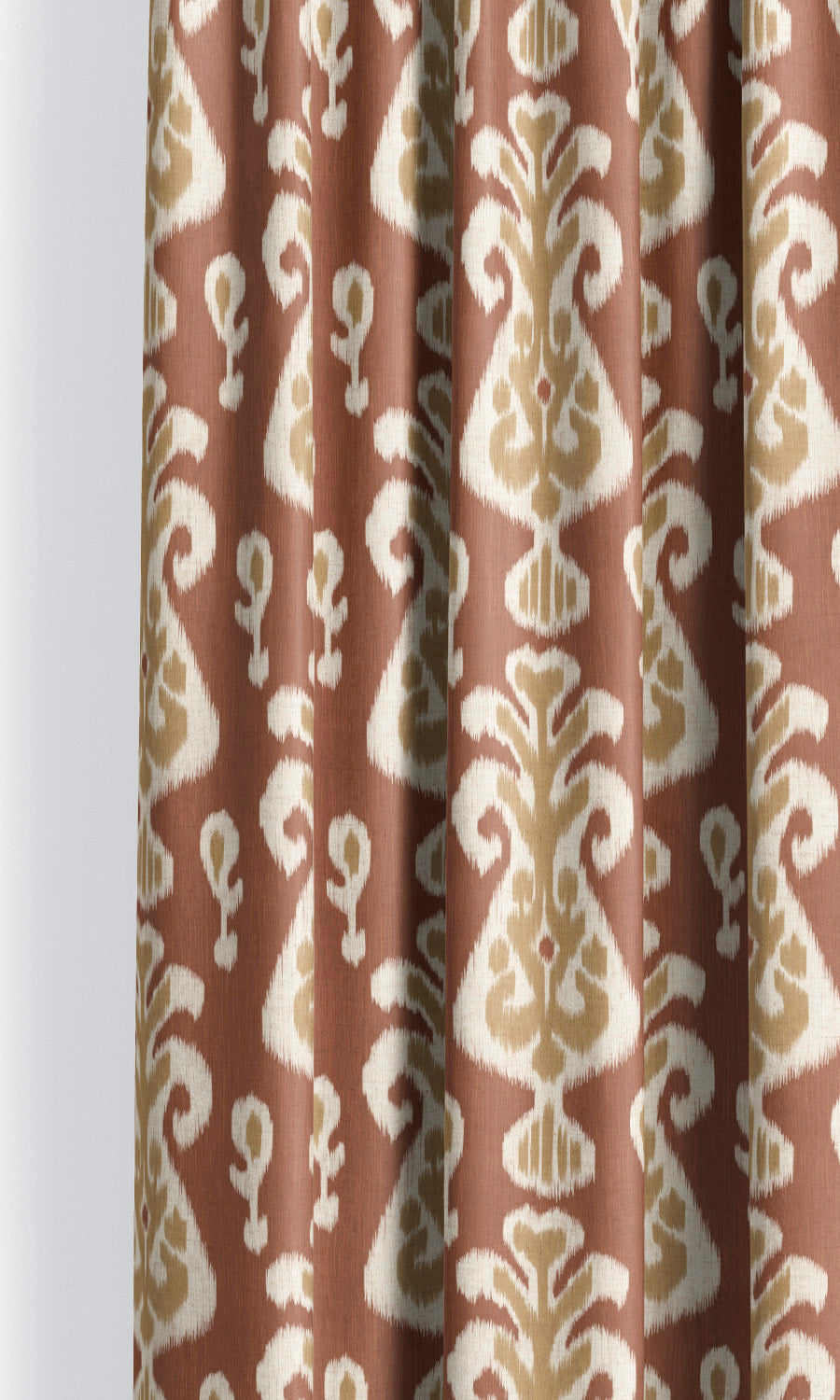 Ikat Floral Window Curtains for Living, Bedroom, Kitchen, Bathroom (Burnt Orange/ Khakhi Beige)
