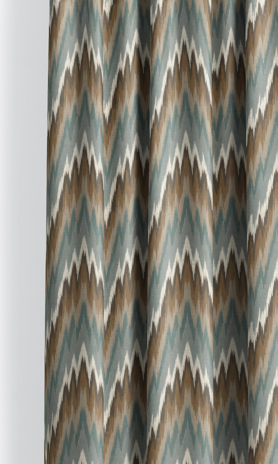 Ikat Chevron Window Curtains for Living, Bedroom, Kitchen, Bathroom (Chocolate Brown/ Stone Blue)