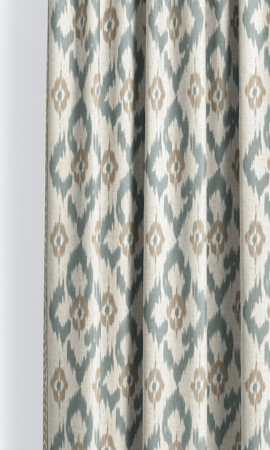 Ikat Geometric Drapery for Living, Bedroom, Kitchen, Bathroom (Taupe Gray/ Stone Blue/ White)