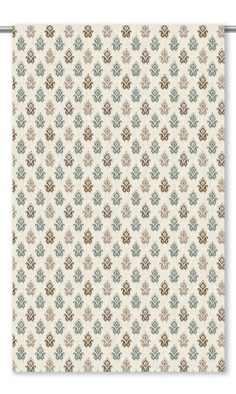 Ikat Paisley Block Print Drapes for Living, Bedroom, Kitchen, Bathroom (Cream/ Stone Blue/ Cedar Brown)