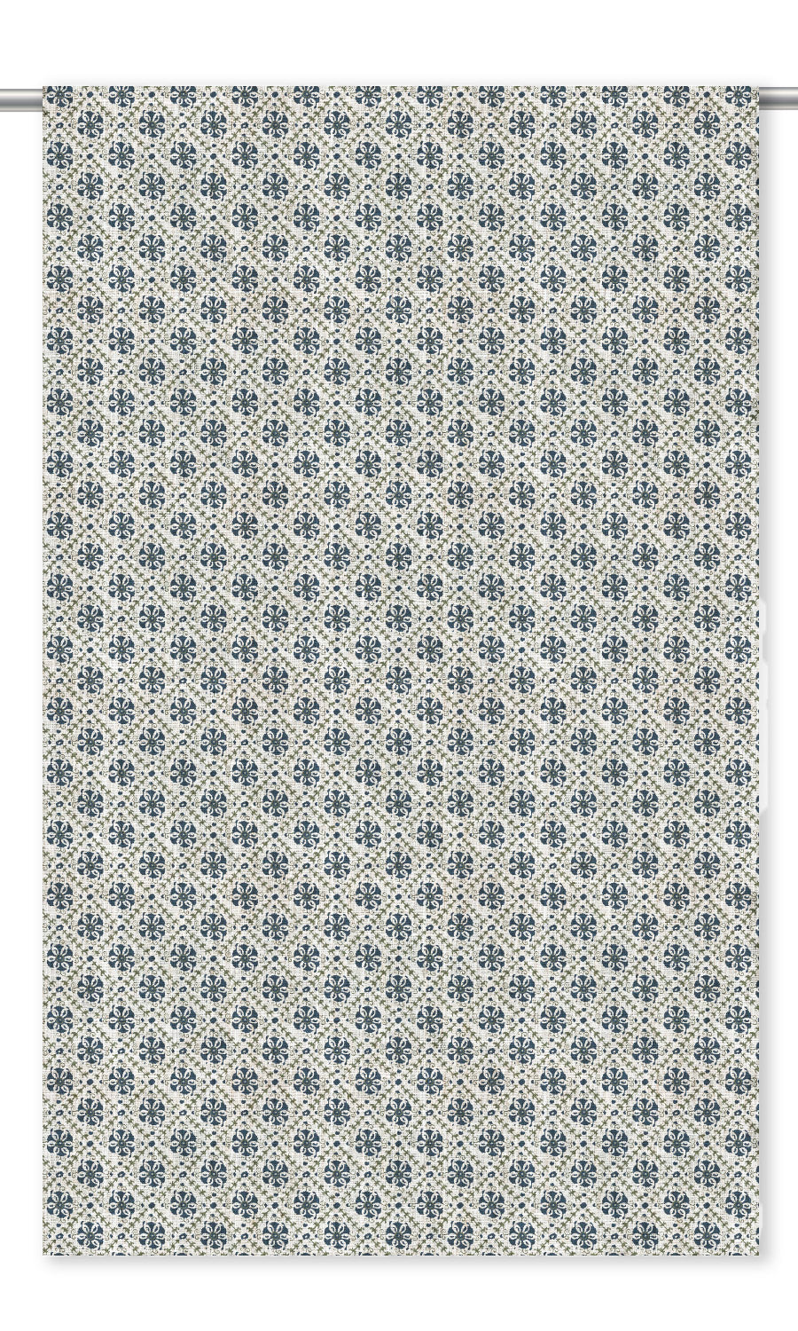 Floral Lattice Print Curtain Panels for Living, Bedroom, Kitchen, Bathroom (Navy Blue/ White)