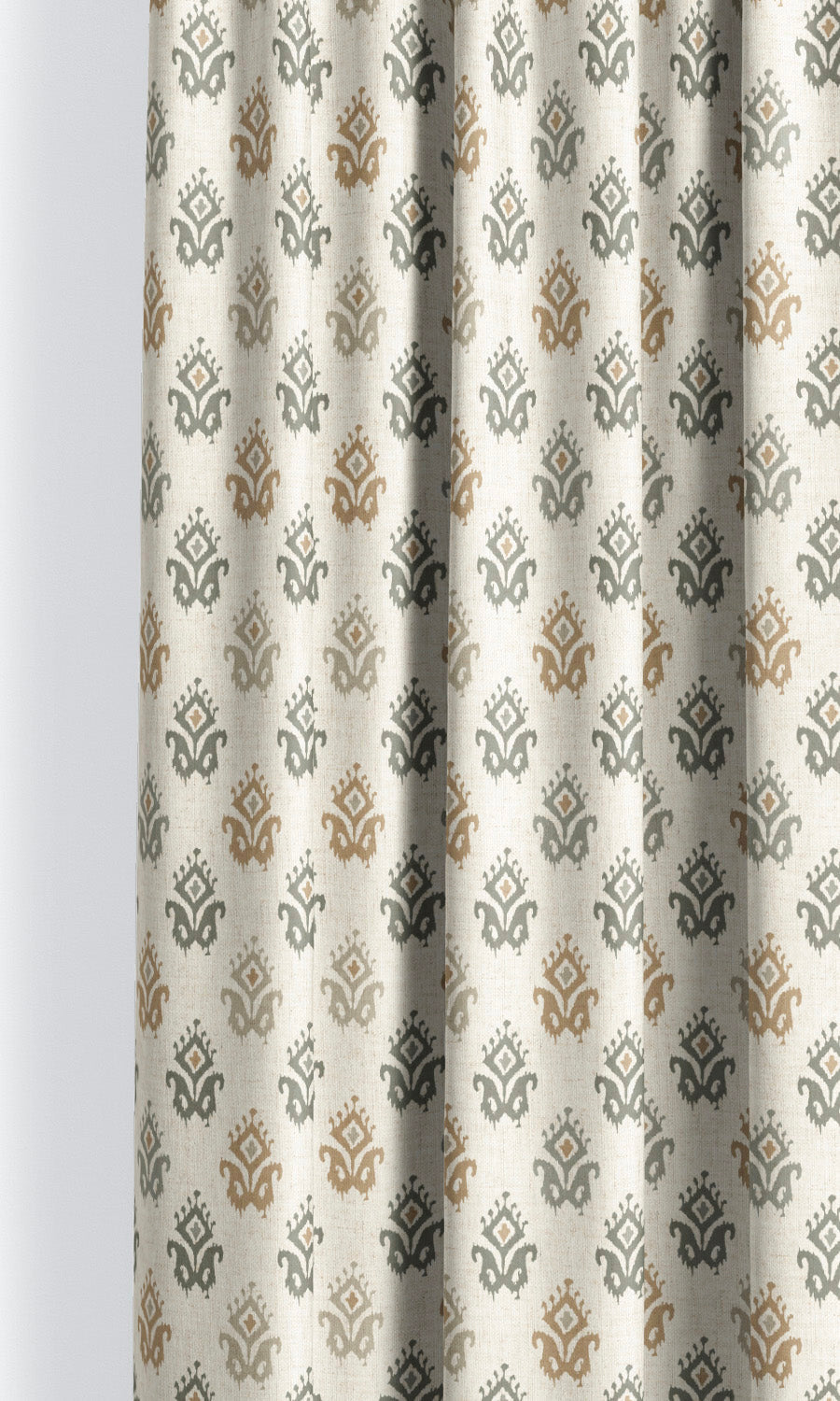 Ikat Paisley Block Print Flat, Plain, Fake, Faux, European Relaxed Roman Shades (Cream/ Gray-Green/ Beige)