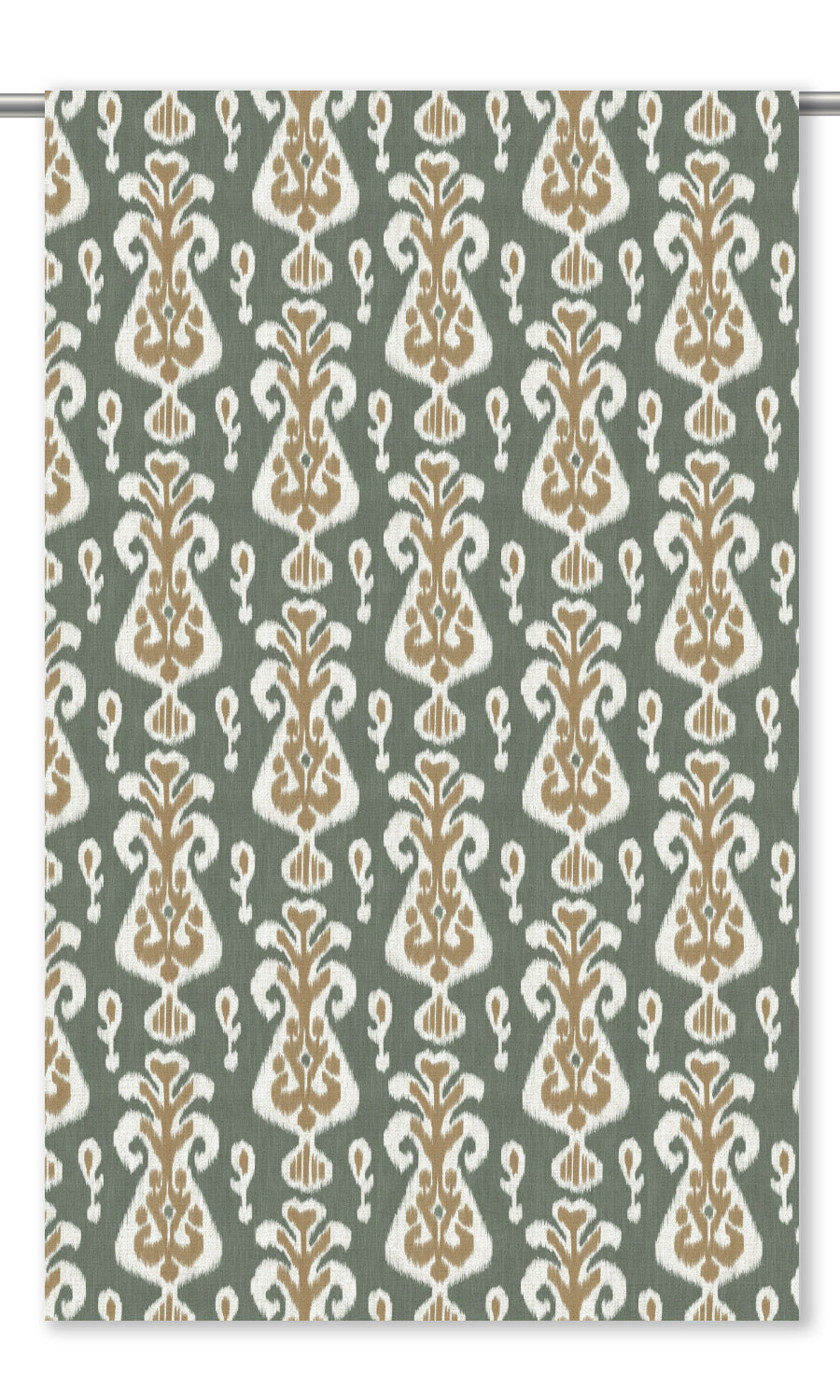 Ikat Floral Window Curtains (Moss Green/ Peanut Brown)