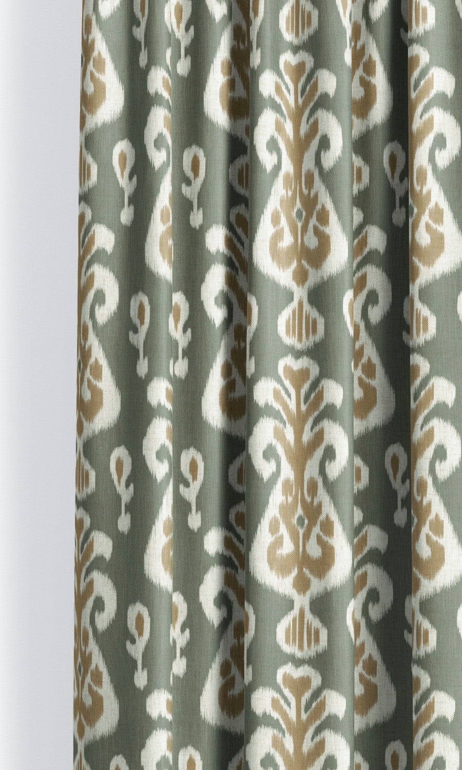 Ikat Floral Window Curtains for Living, Bedroom, Kitchen, Bathroom (Moss Green/ Peanut Brown)