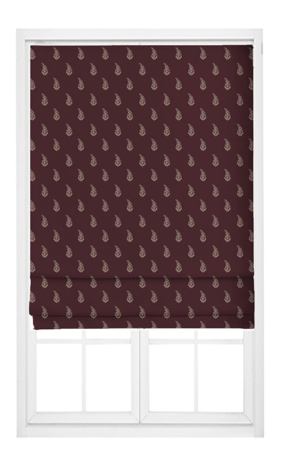Paisley Floral Block Print Velvet Pinch Pleat, Rod Pocket, Eyelet Curtains (Burgundy/ Cream)