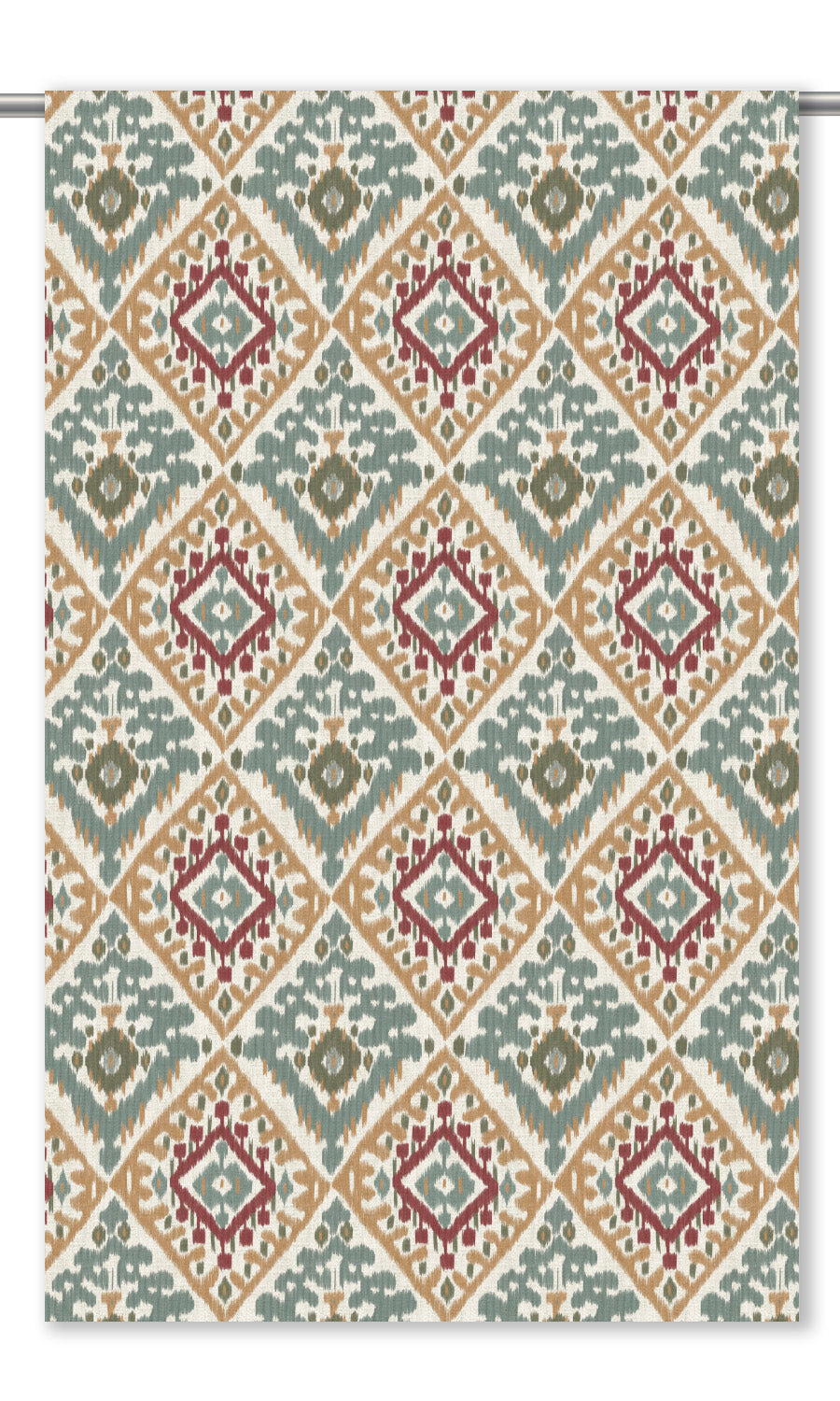 Ikat Argyle Curtain Panels (Gray-Green/ Peachy Beige/ Red)