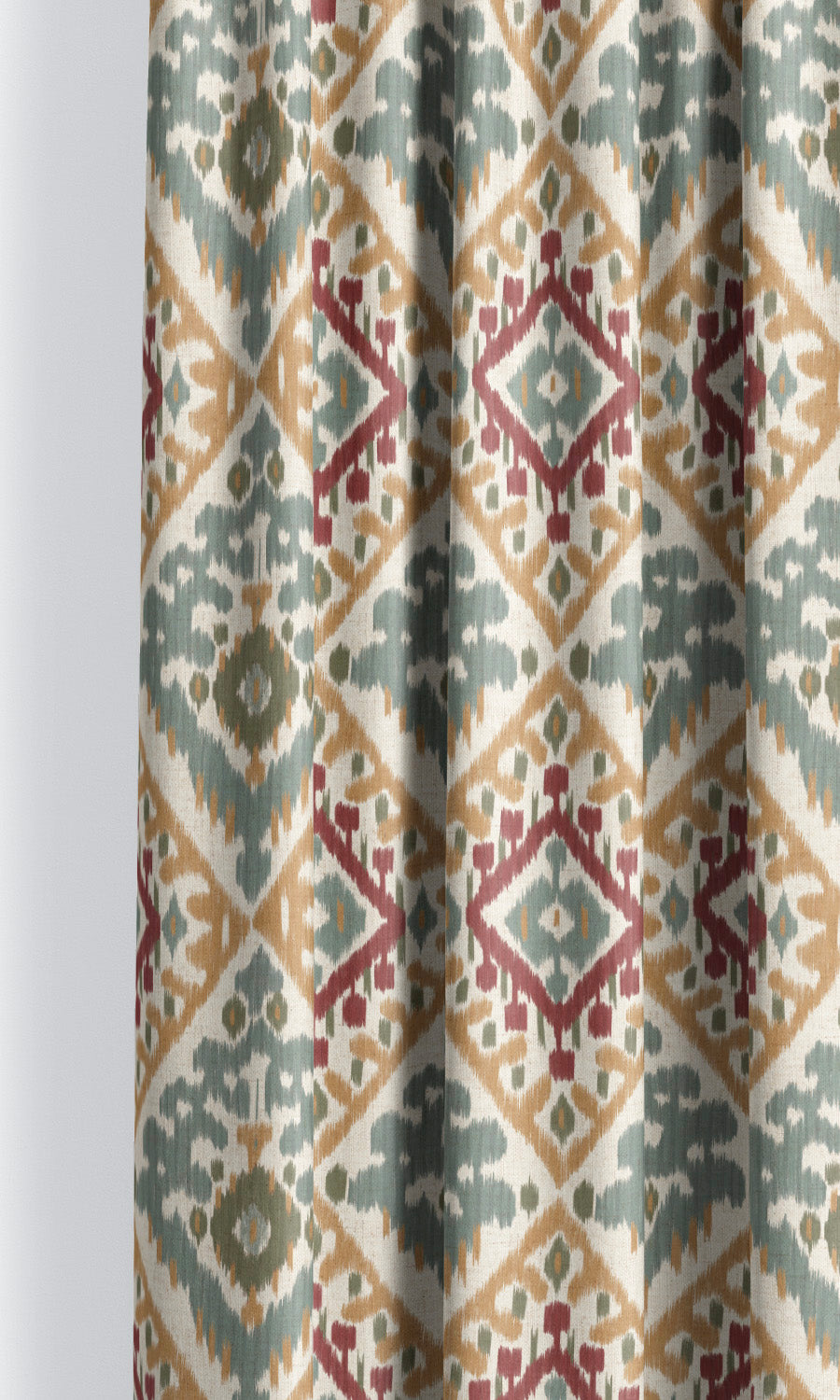 Ikat Argyle Curtain Panels for Living, Bedroom, Kitchen, Bathroom (Gray-Green/ Peachy Beige/ Red)