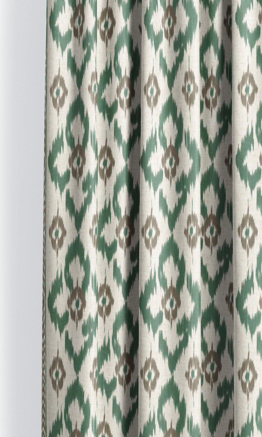 Ikat Geometric Window Curtains for Living, Bedroom, Kitchen, Bathroom (Forest Green/ Brown)