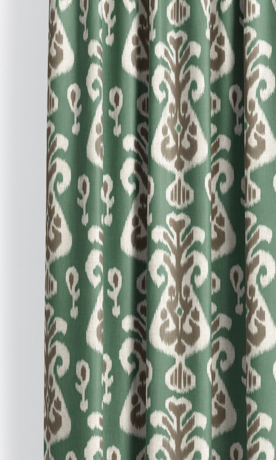 Ikat Floral Curtain Panels for Living, Bedroom, Kitchen, Bathroom (Forest Green/ Brown)