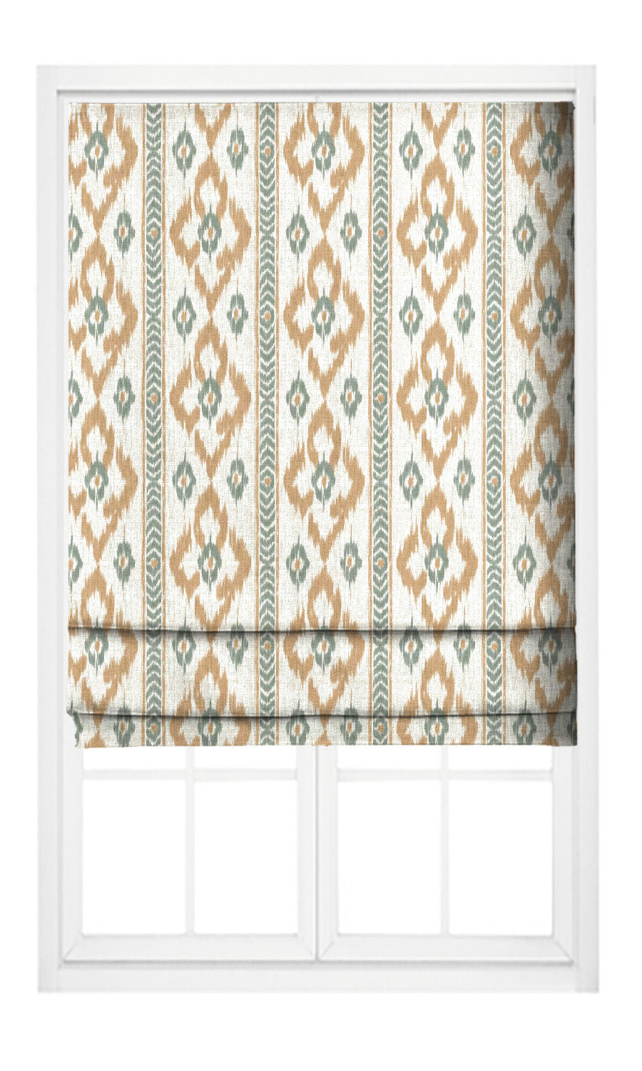 Ikat Geometric Pinch Pleat, Rod Pocket, Eyelet Curtains (Ochre Yellow/ Sage Gray)