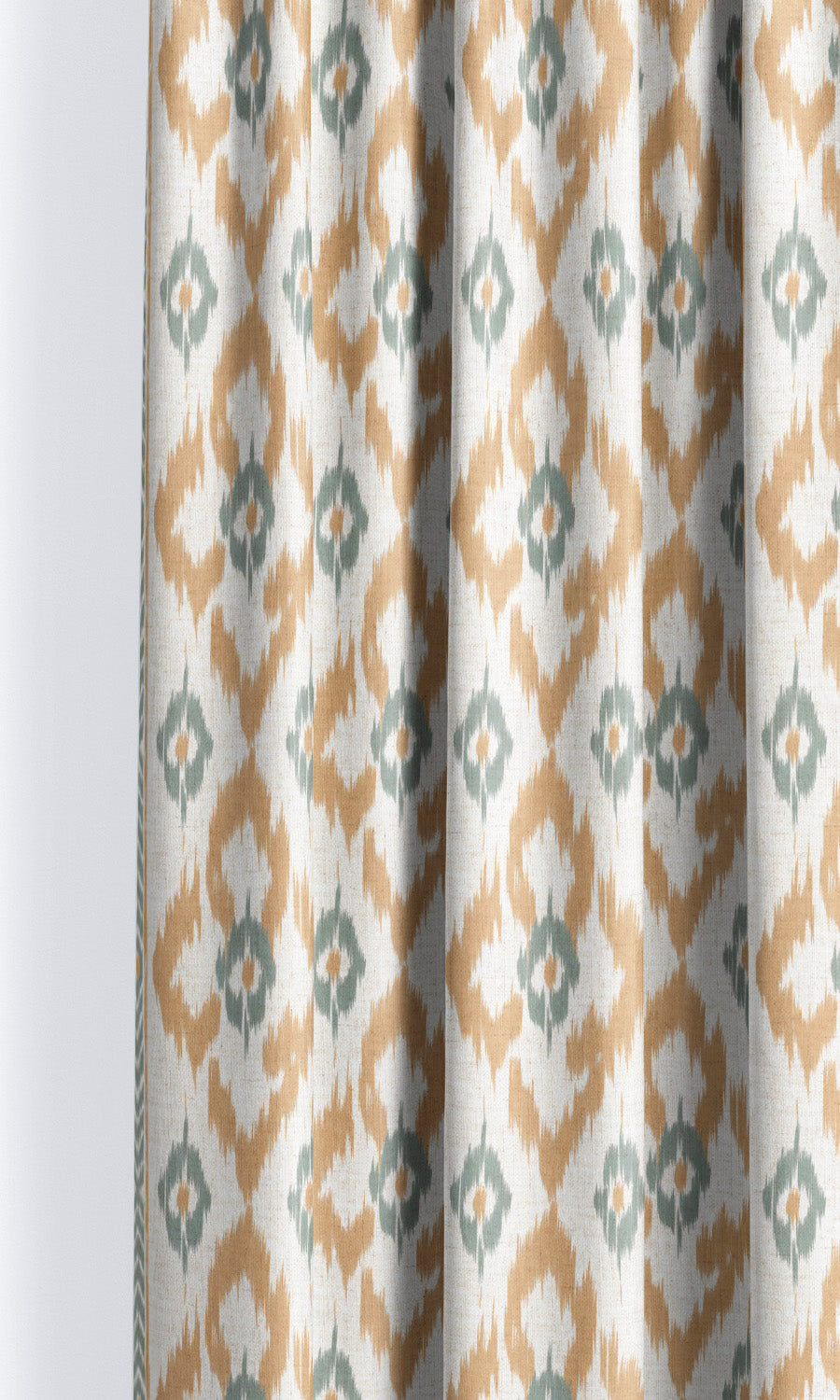 Ikat Geometric Window Curtains for Living, Bedroom, Kitchen, Bathroom (Ochre Yellow/ Sage Gray)