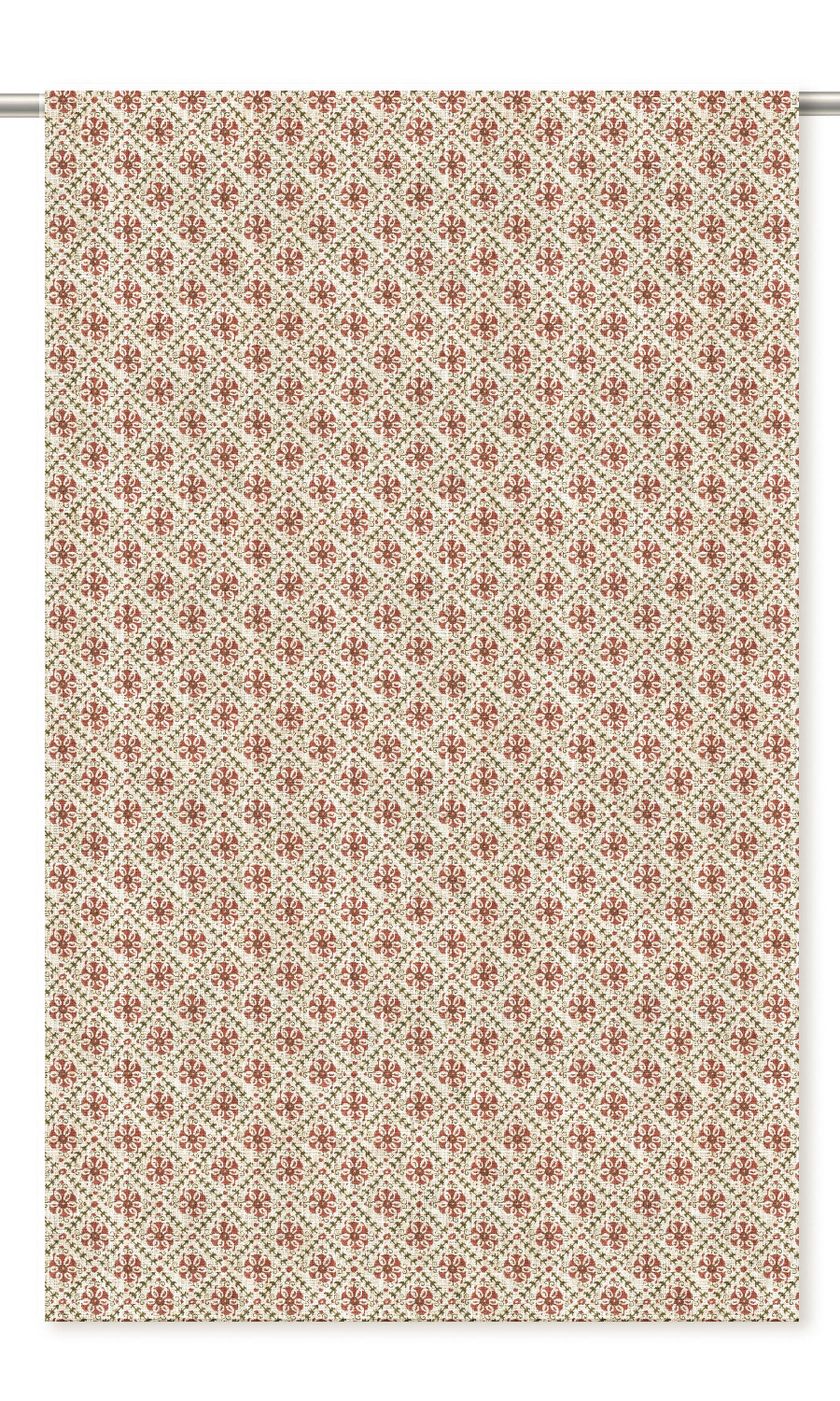 Floral Lattice Print Drapes for Living, Bedroom, Kitchen, Bathroom (Burgundy Red/ White)