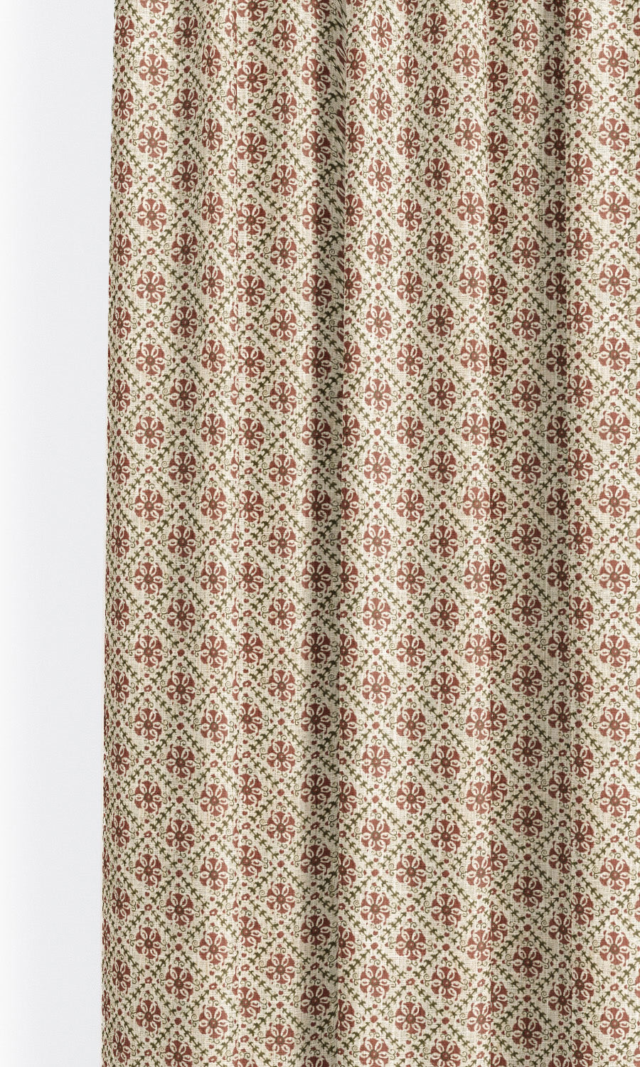 Floral Lattice Print Pinch Pleat, Rod Pocket, Eyelet Curtains (Burgundy Red/ White)