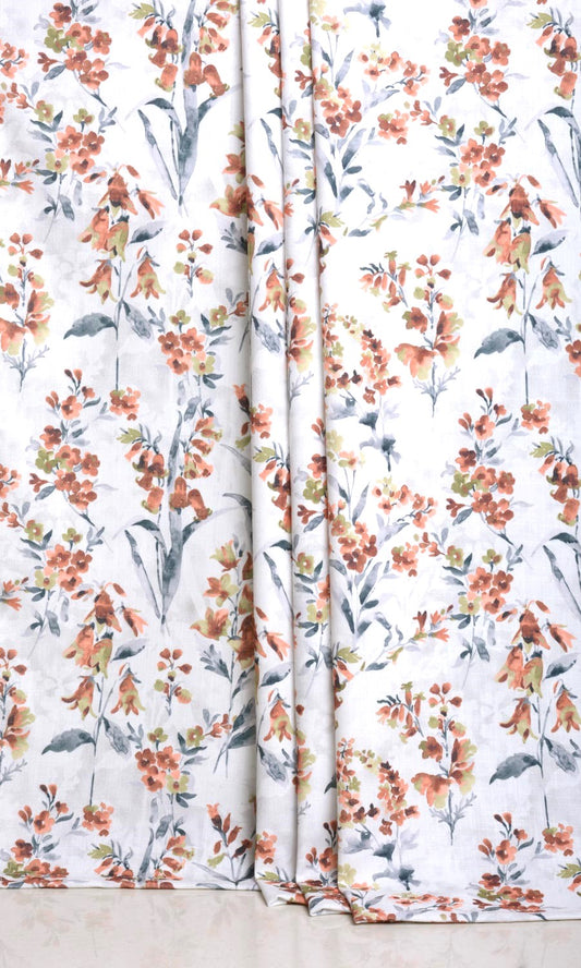 Floral Print Drapes (Orange/ Grey)