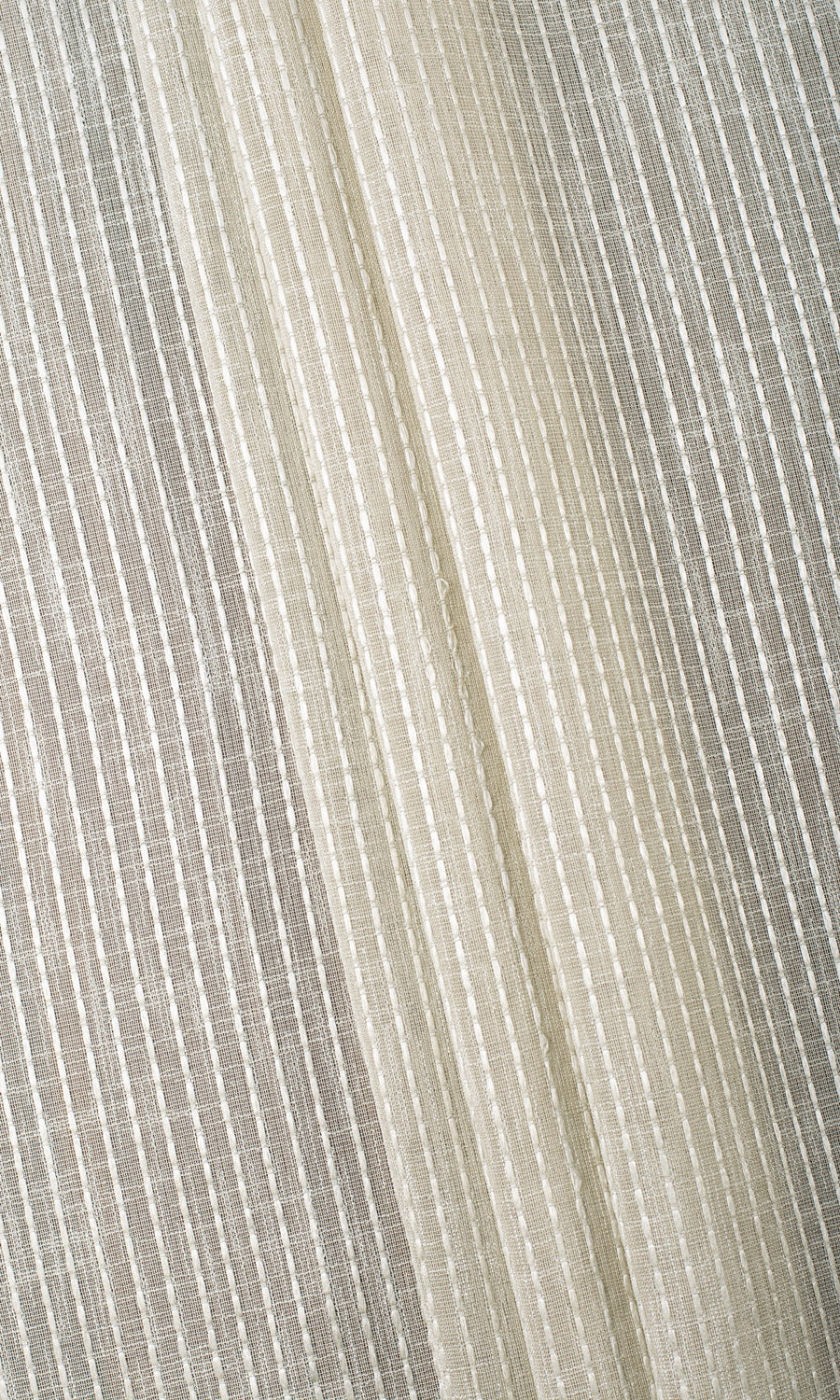 Striped Embroidery Sheer Window Curtains (Pale Beige) Extra Long Short Wide