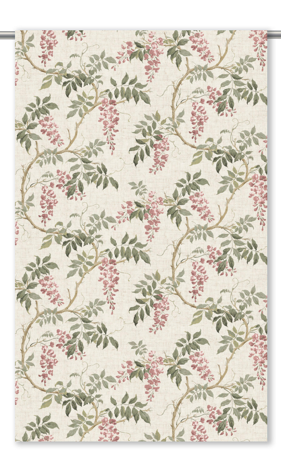 Floral Vine Print Window Curtains (Olive Green/ Dusty Pink)