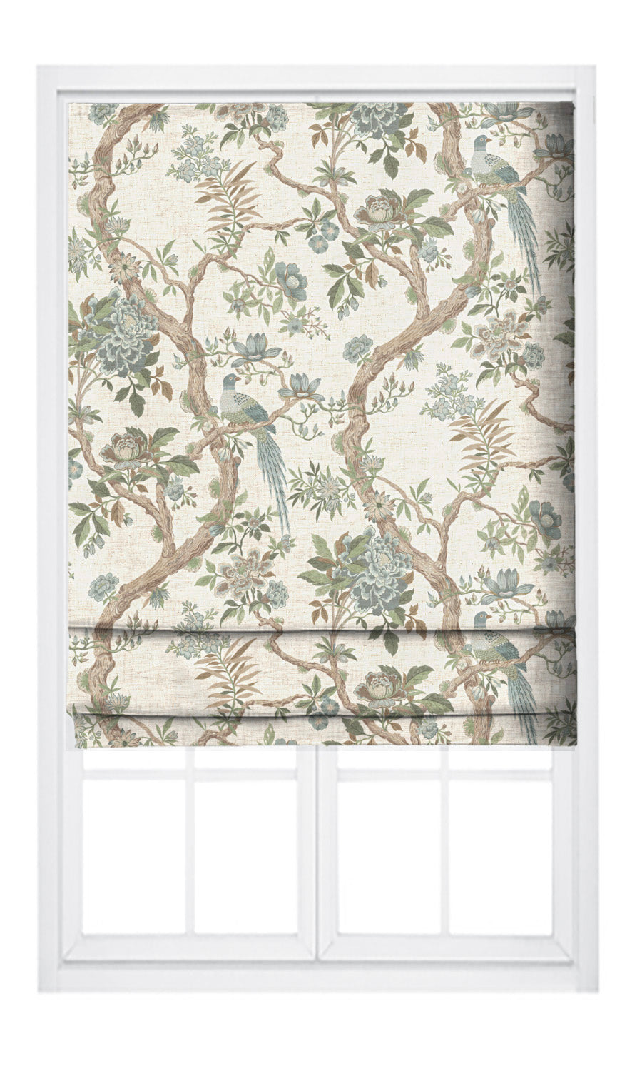 Chinoiserie/ French Floral Pinch Pleat, Rod Pocket, Eyelet Curtains (Powder Blue/ Soft Green)