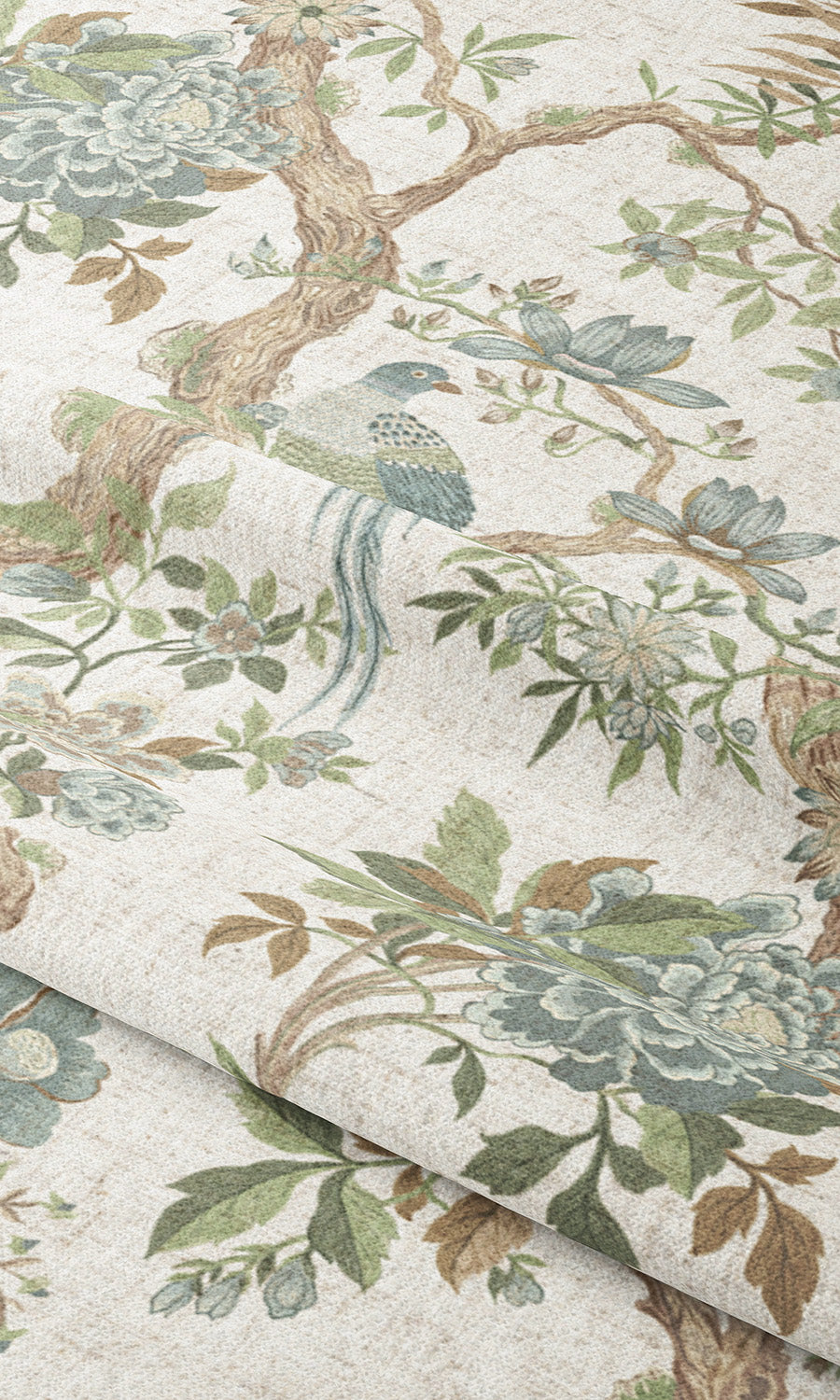 Chinoiserie/ French Floral Window Curtains (Powder Blue/ Soft Green) Extra Long Short Wide