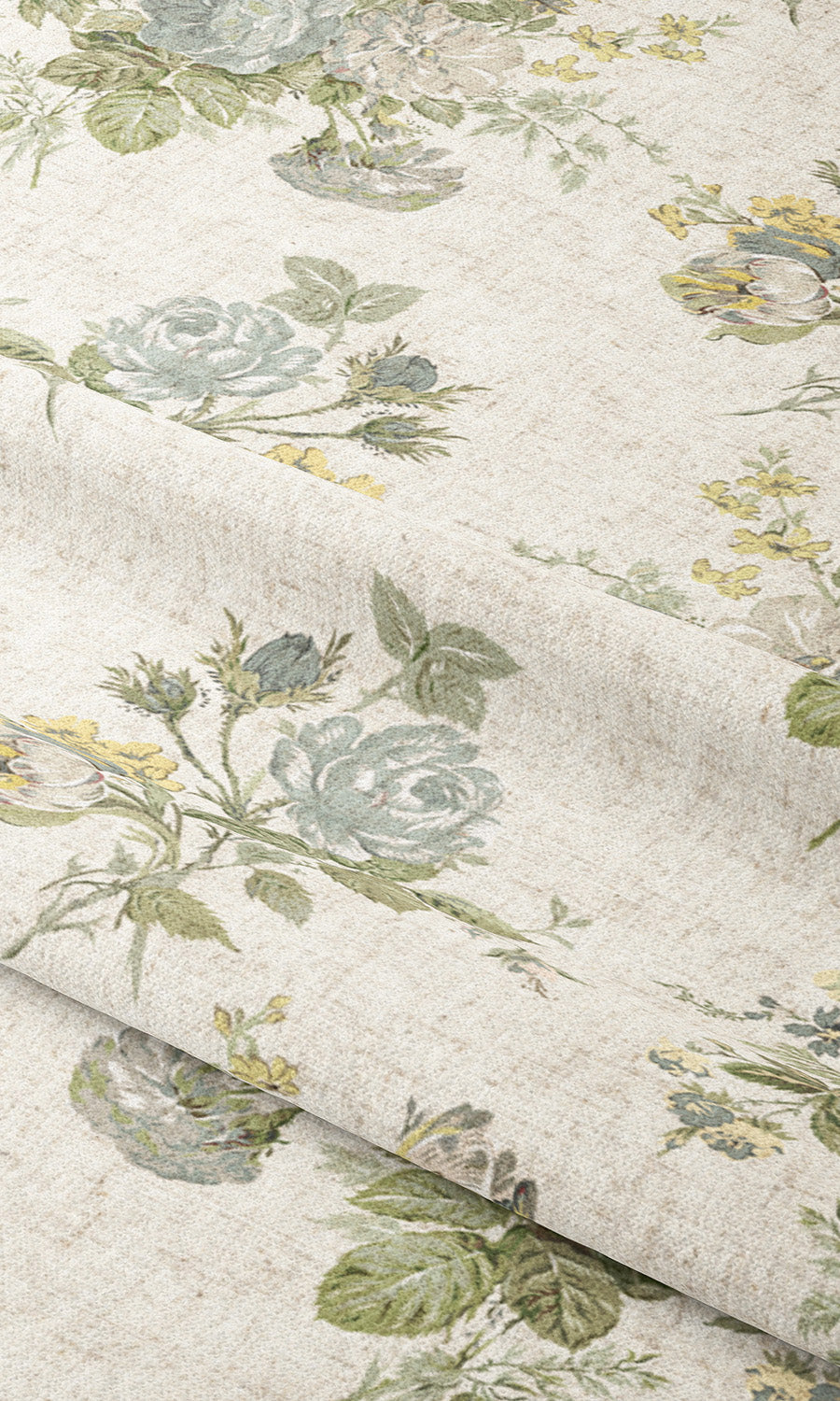 English Country Floral Window Shades (Olive Green/ Stone Blue) Extra Long Short Wide