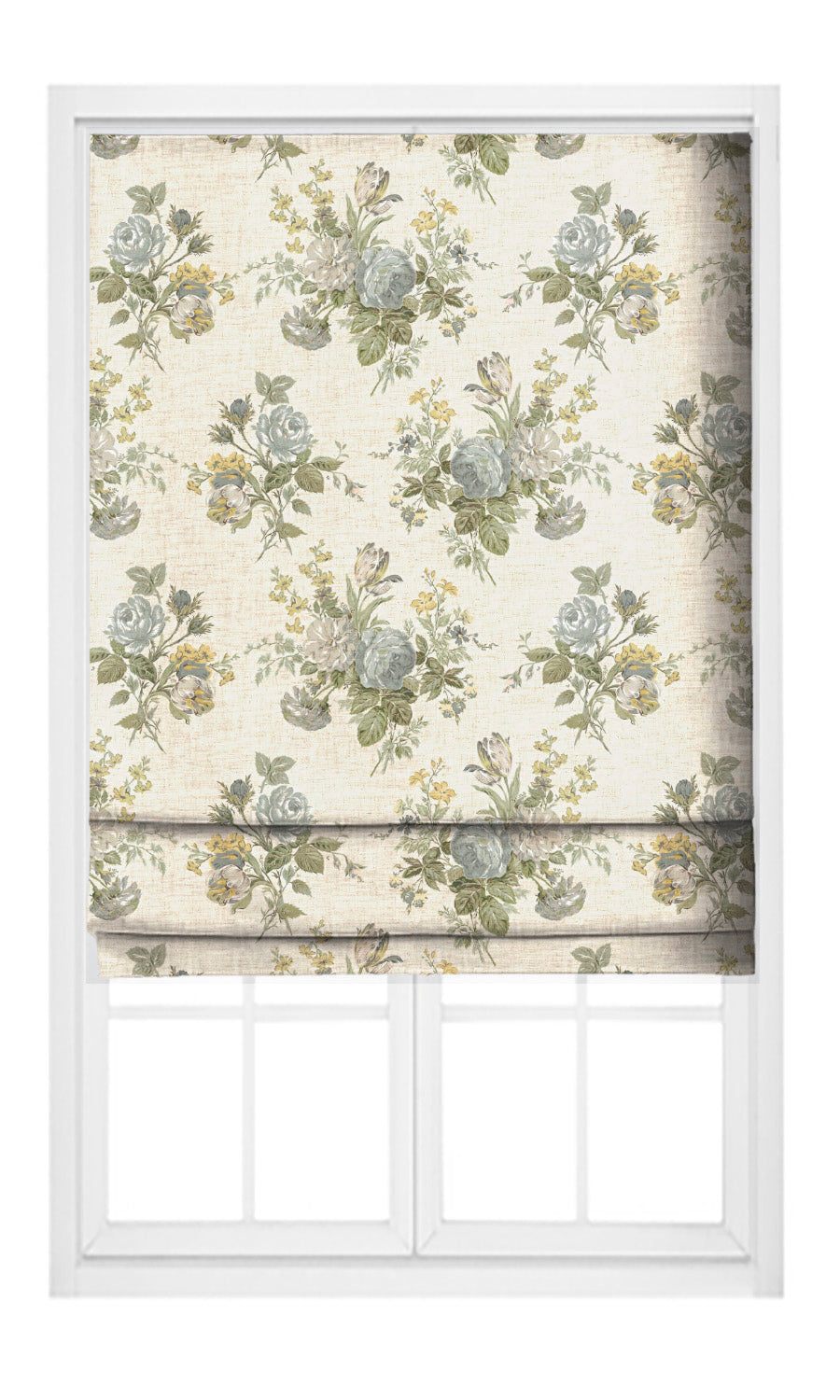 English Country Floral Flat, Plain, Fake, Faux, European Relaxed Roman Shades (Olive Green/ Stone Blue)