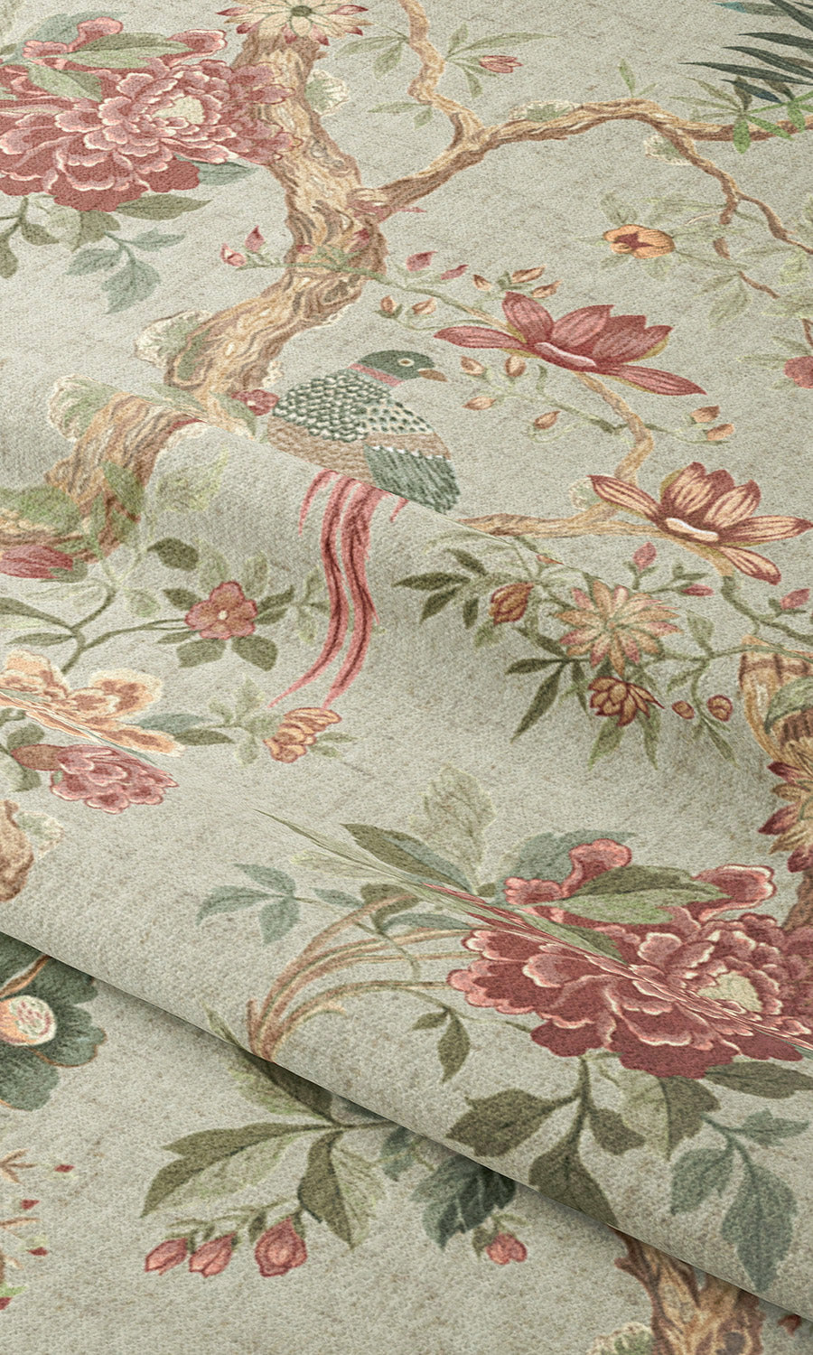 Chinoiserie/ French Floral Drapes (Sage Green/ Burgundy Red) Extra Long Short Wide