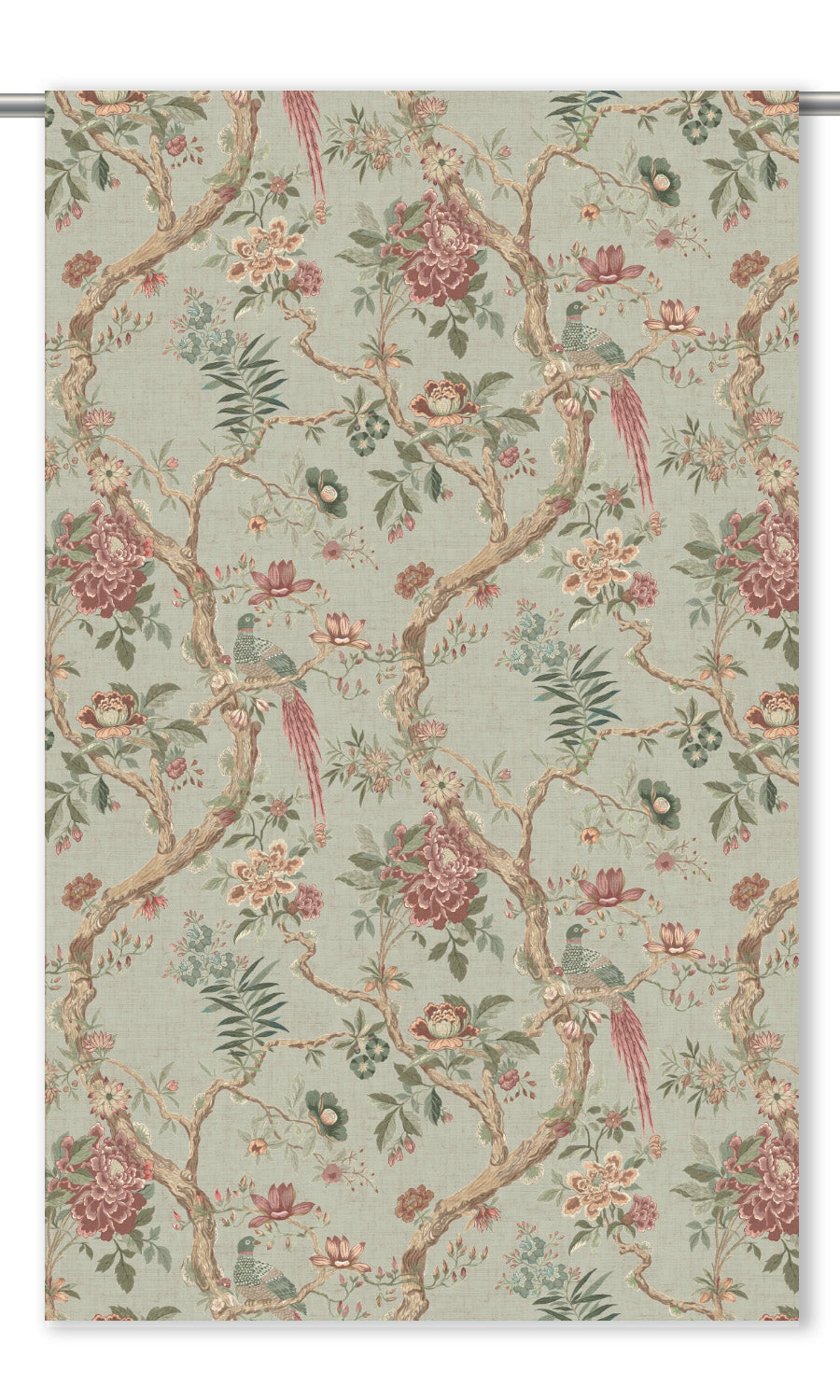 Chinoiserie/ French Floral Drapes (Sage Green/ Burgundy Red)