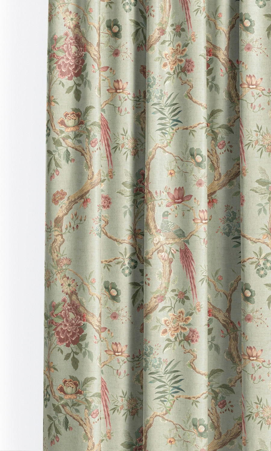 Chinoiserie/ French Floral Drapes for Living, Bedroom, Kitchen, Bathroom (Sage Green/ Burgundy Red)
