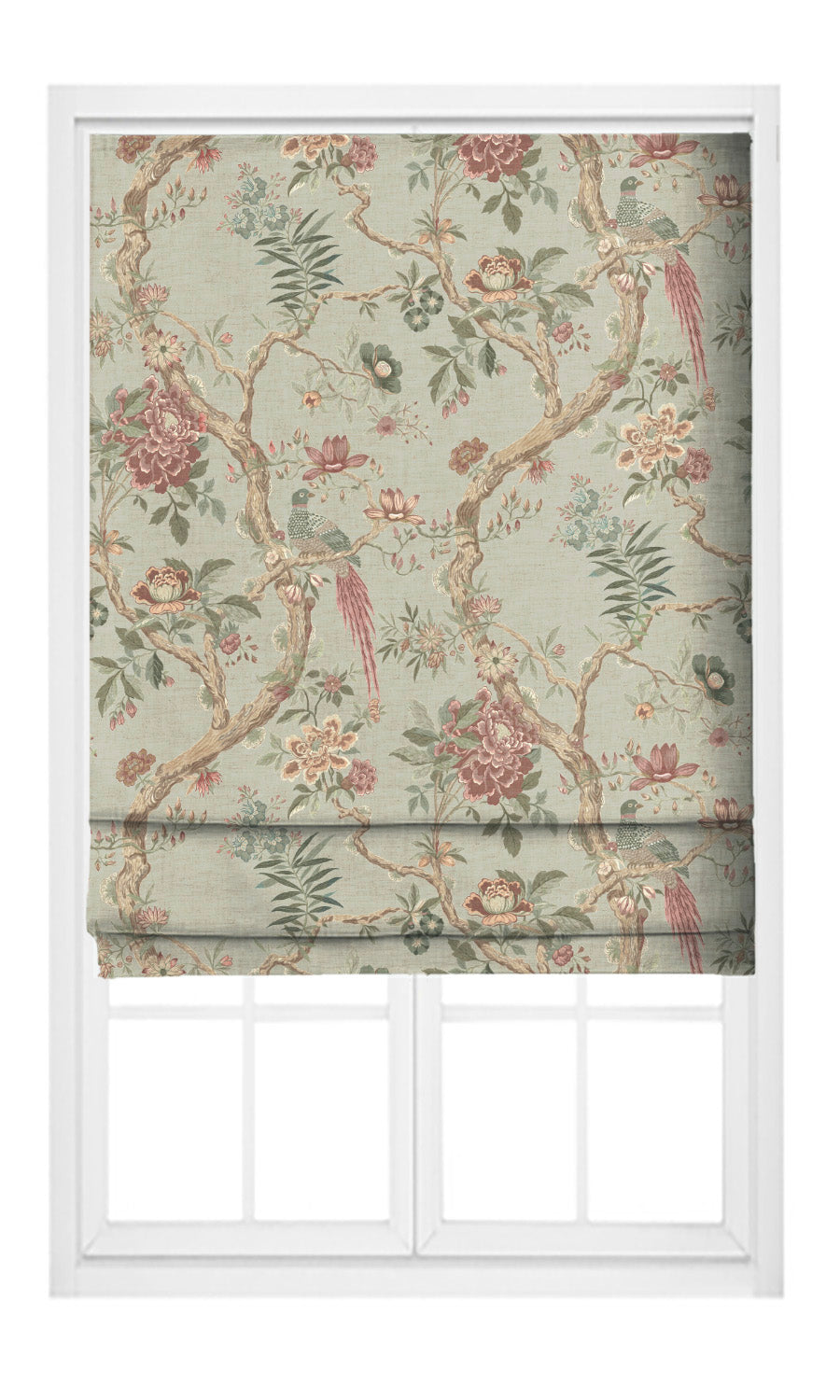 Chinoiserie/ French Floral Pinch Pleat, Rod Pocket, Eyelet Curtains (Sage Green/ Burgundy Red)