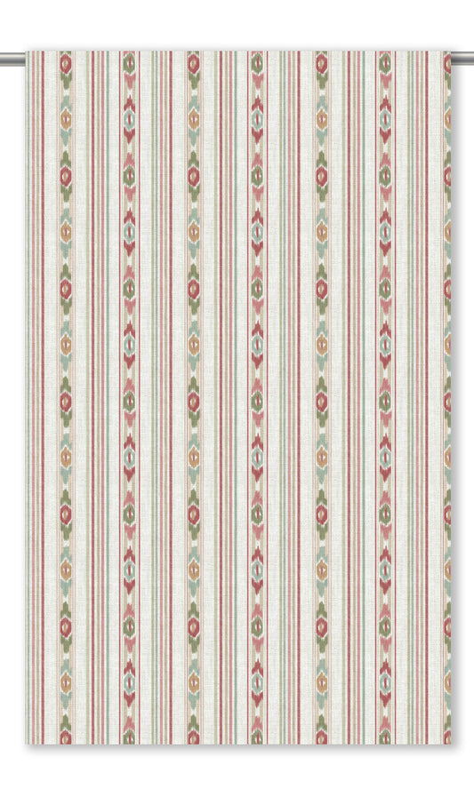Ikat Striped Window Curtains (Off-White/ Soft Red/ Pink)