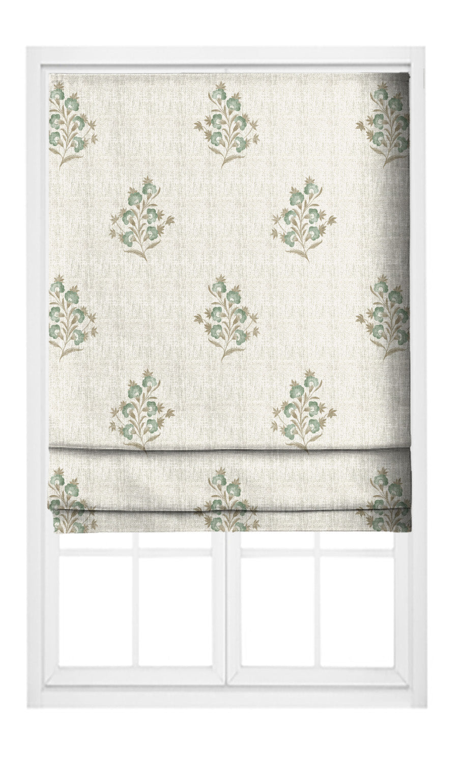 Floral Flat, Plain, Fake, Faux, European Relaxed Roman Shades (Cream/Soft Green)