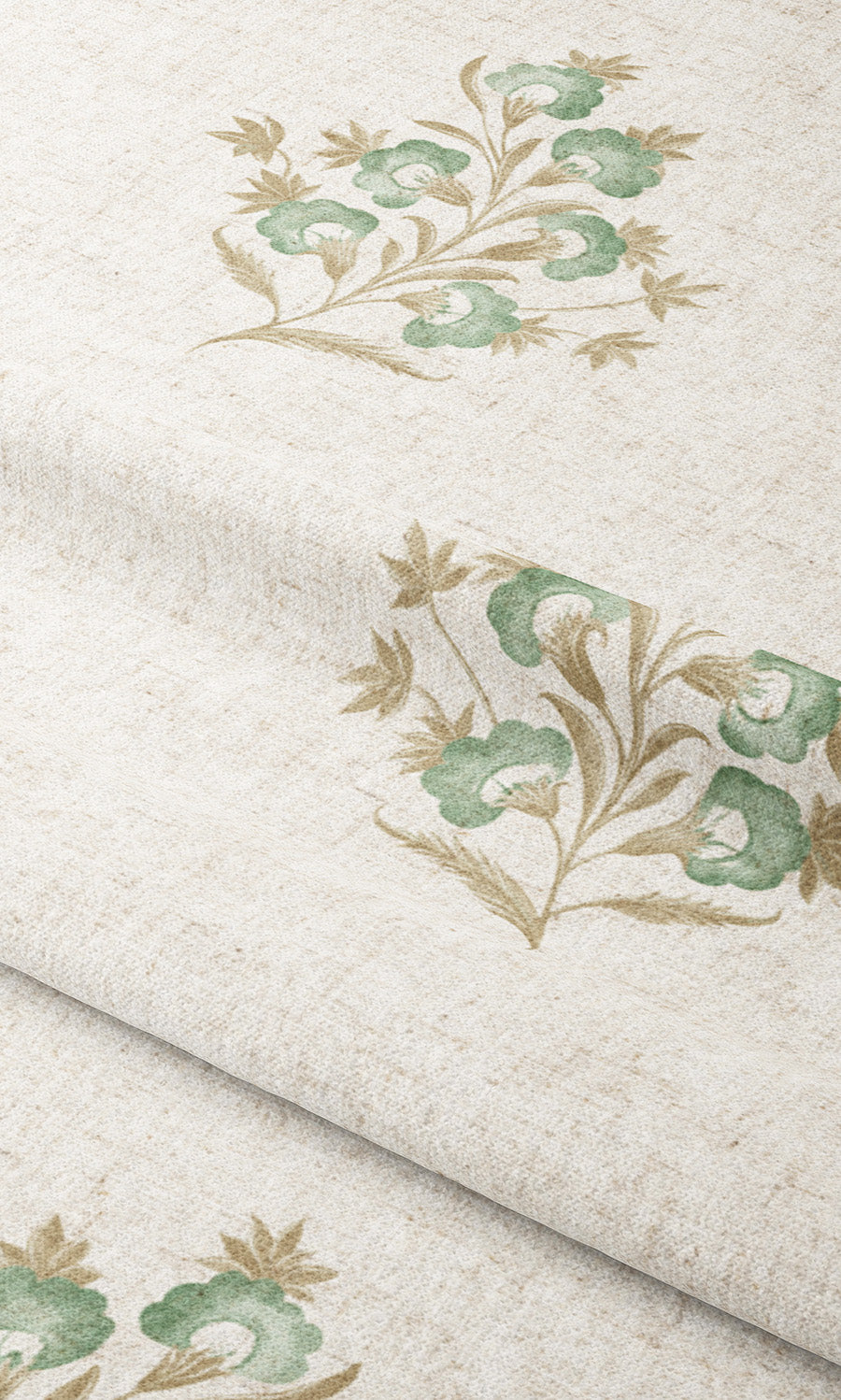 Floral Roman Shades (Cream/Soft Green) Extra Long Short Wide